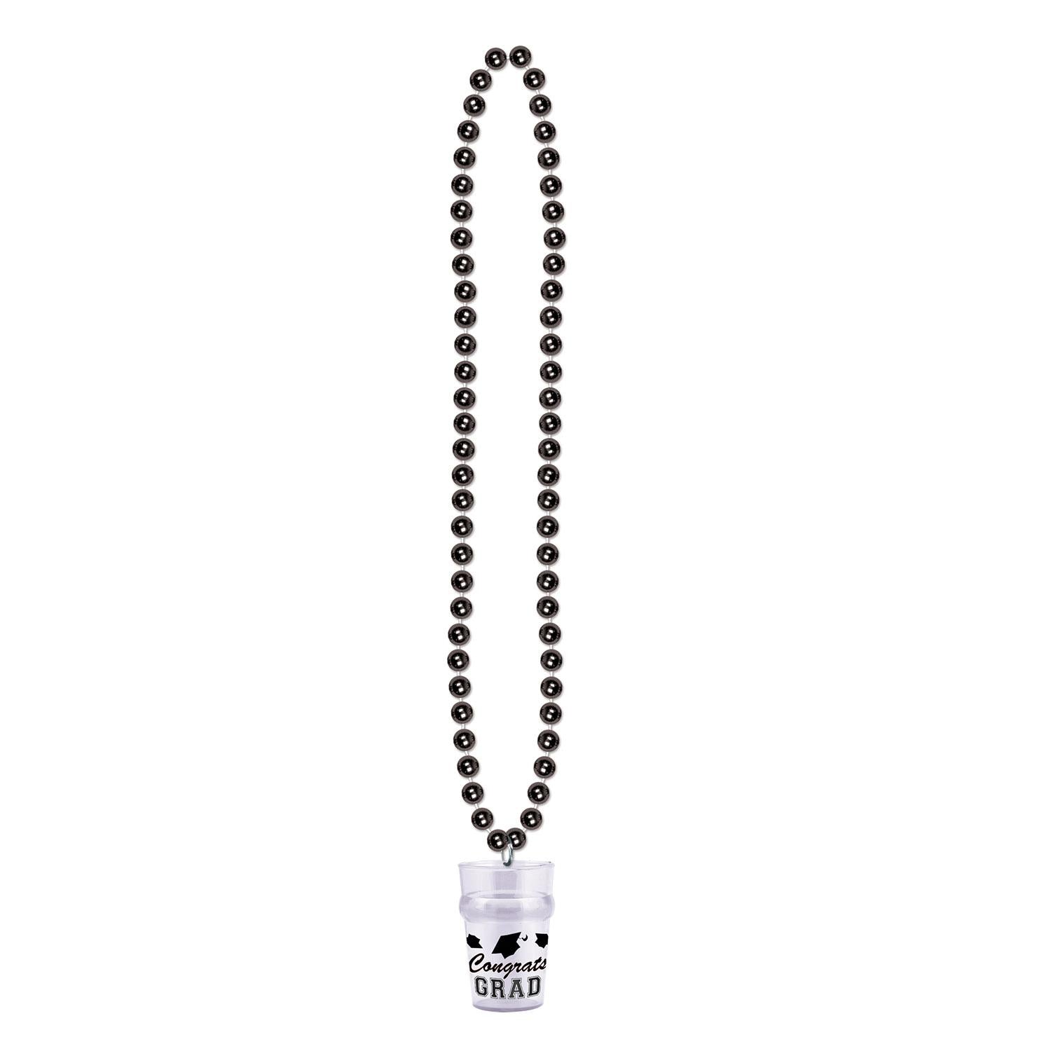 12 Pack Beistle Graduation Party Bead Necklaces with Grad Glass - Bulk Black Graduation Accessories for College & High School Ceremonies, Photo Props & Celebration Decor