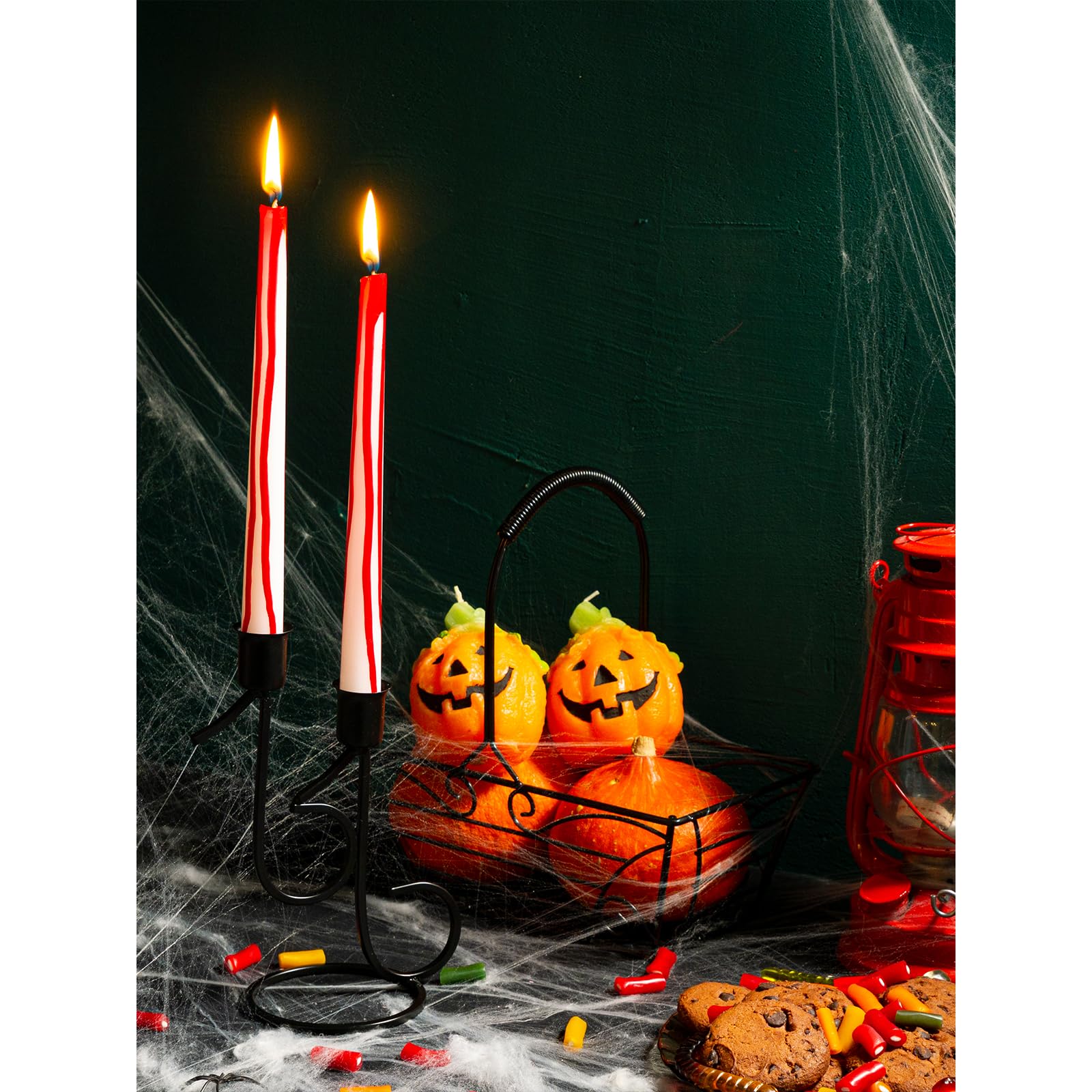CANDWAX 12 Inch Unscented Taper Candles - Set of 12, 10-Hour Burn Time, No Drip Design - Perfect for Halloween Decor, Dinner Parties, Wedding Centerpieces & Holiday Celebrations - Blood Red & White Candles