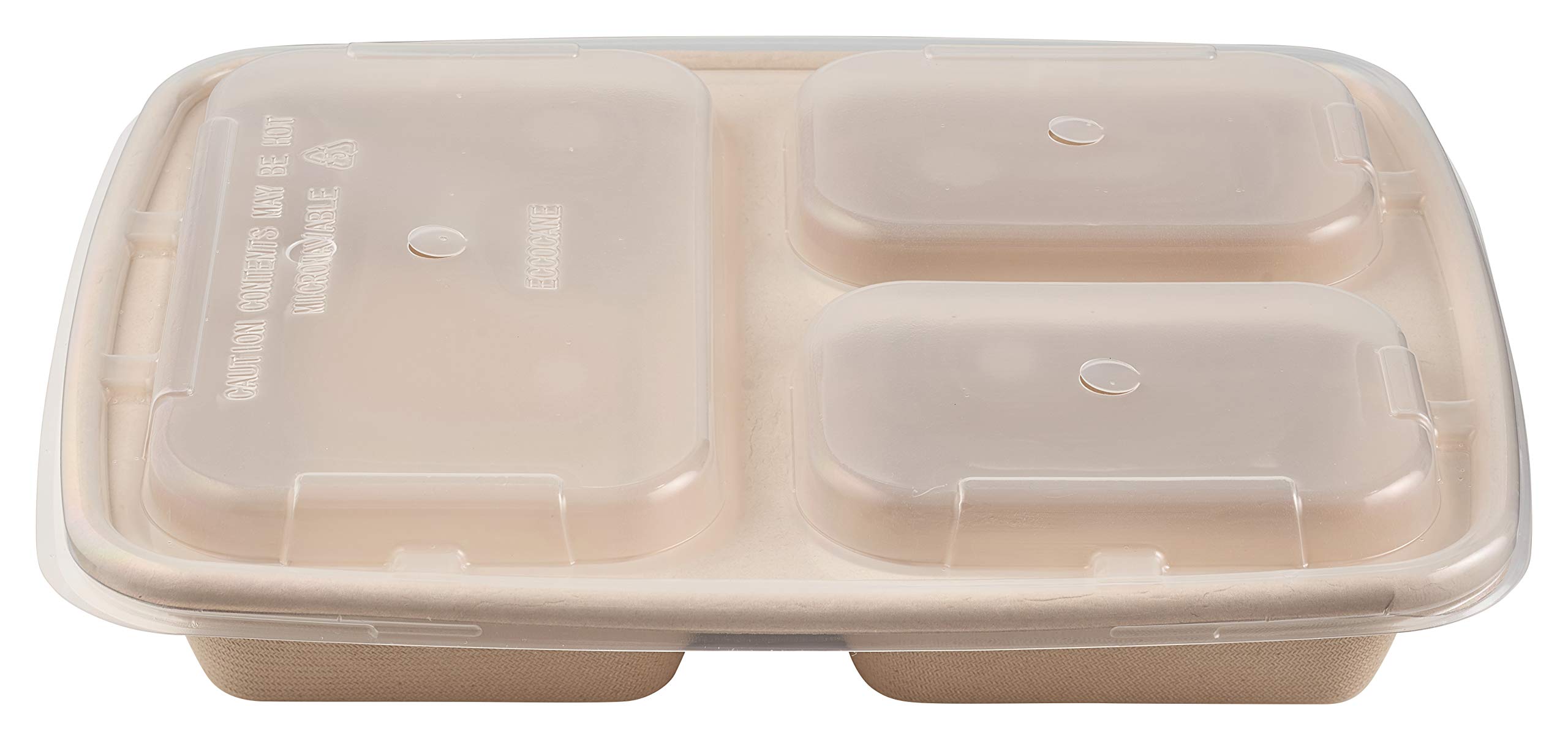 [100 Pack] 36 oz 3-Compartment Eco-Friendly Compostable Food Containers with Lids - Biodegradable Sugarcane Fiber Lunch Trays | Heavy Duty, Microwave Safe, Bento Box & Meal Prep | Perfect for Office Lunches, Picnics, and Takeout Meals
