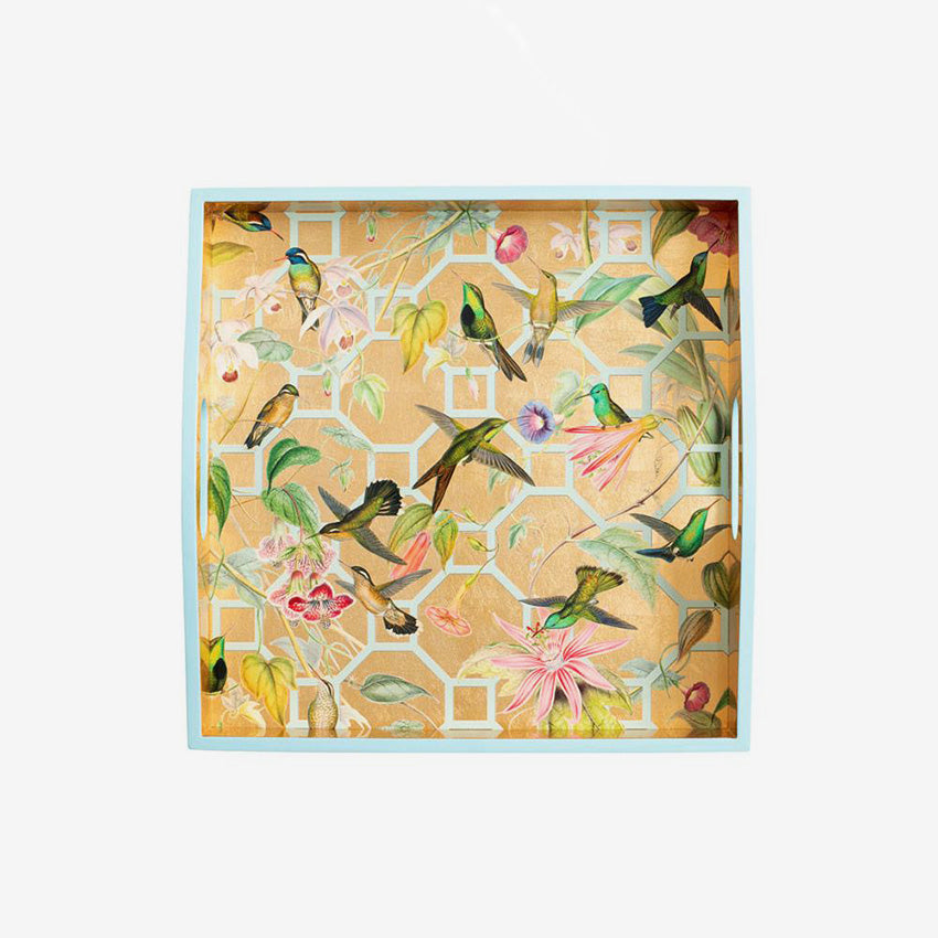 Caspari Hummingbird Trellis Lacquer Vanity Tray - Elegant Jewelry & Perfume Organizer for Dresser, Bathroom Countertop & Vanity Table Decor