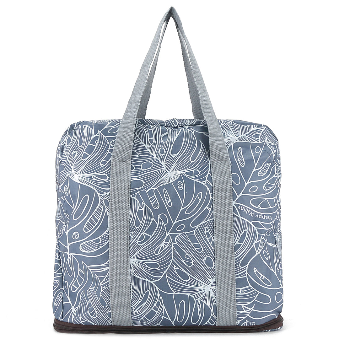 Foldable Duffle Bag for Travel & Gym - Waterproof Lightweight Carry On Luggage with Shoulder Strap - Perfect for Weekend Trips, Sports Gear & Workout Essentials (Sophie Monstera Lines Grey)