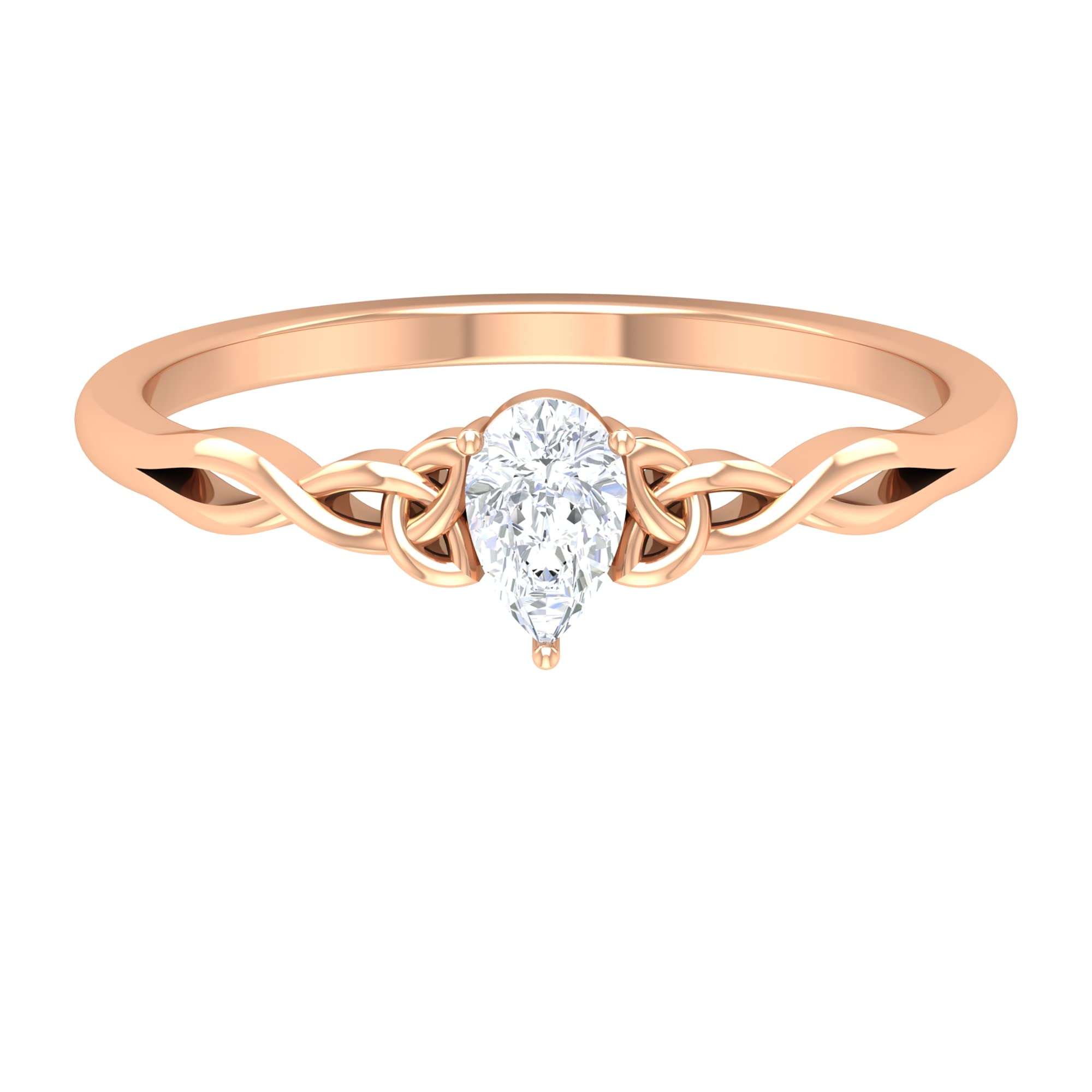 0.25 CT April Birthstone Diamond Solitaire Ring - Pear Cut White Diamond Engagement Ring for Women in 14K Solid Gold, Elegant Celtic Wedding Band, Perfect for Anniversary Gifts & Special Occasions