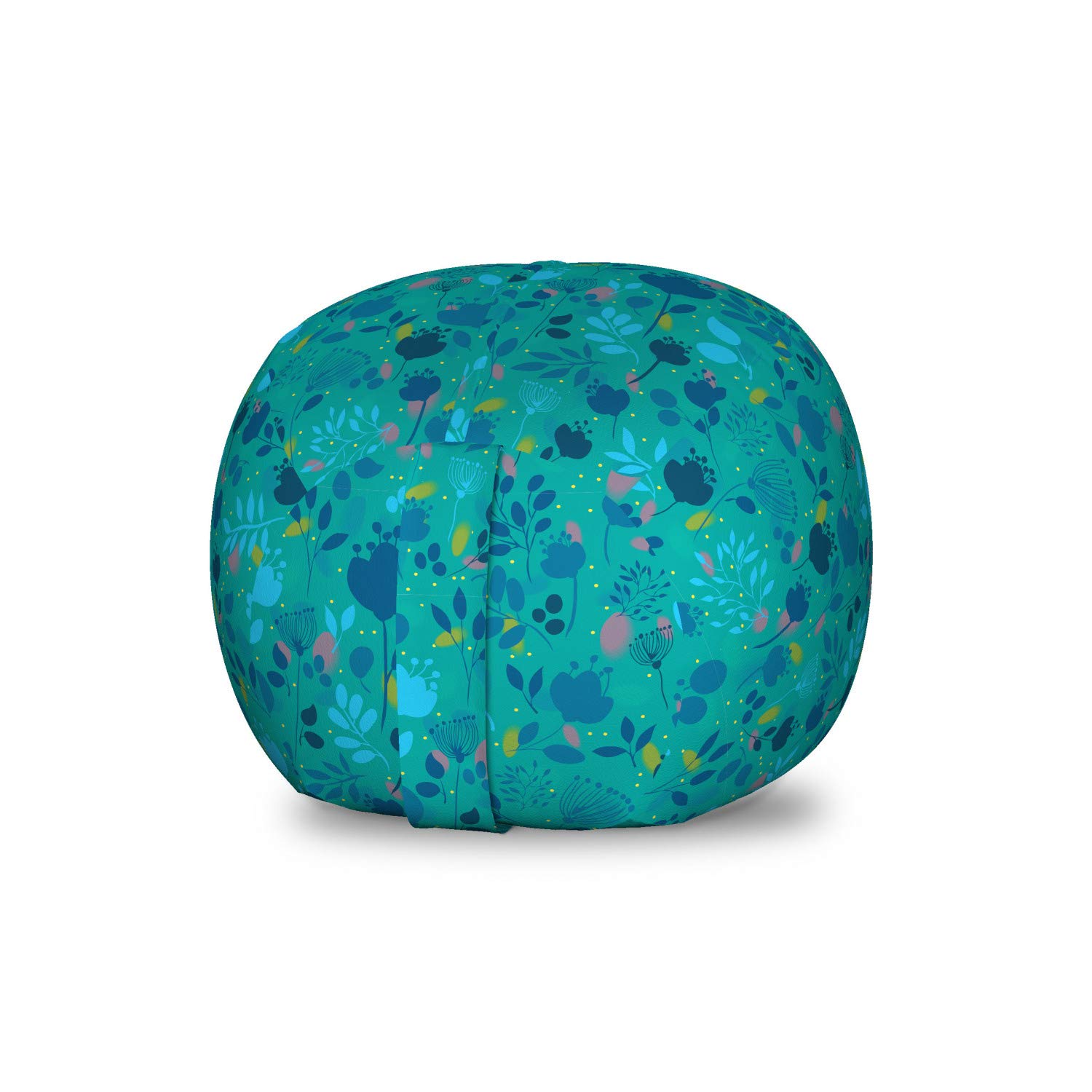 Ambesonne Floral Toy Storage Bag Chair - Vintage Wild Forest Flowers Design, Washable Stuffed Animal Organizer, Small Size Teal Blue - Perfect for Kids' Room, Nursery & Playroom Organization