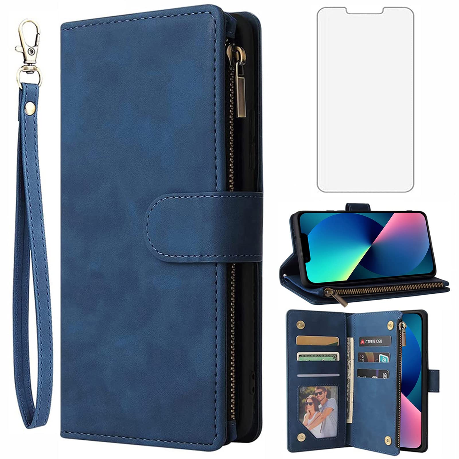 ASUWISH iPhone 13 Pro Wallet Case with Tempered Glass Screen Protector - 6.1