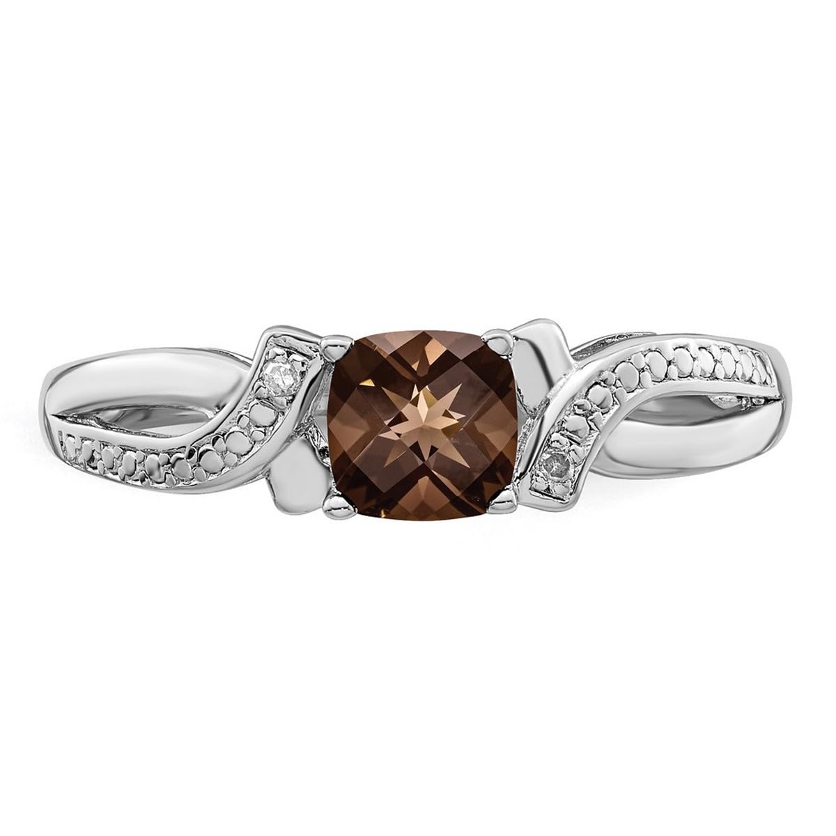 925 Sterling Silver Smoky Quartz Diamond Ring for Women - 2mm Wide Band, Elegant Dainty Jewelry for Engagement, Anniversary & Everyday Wear