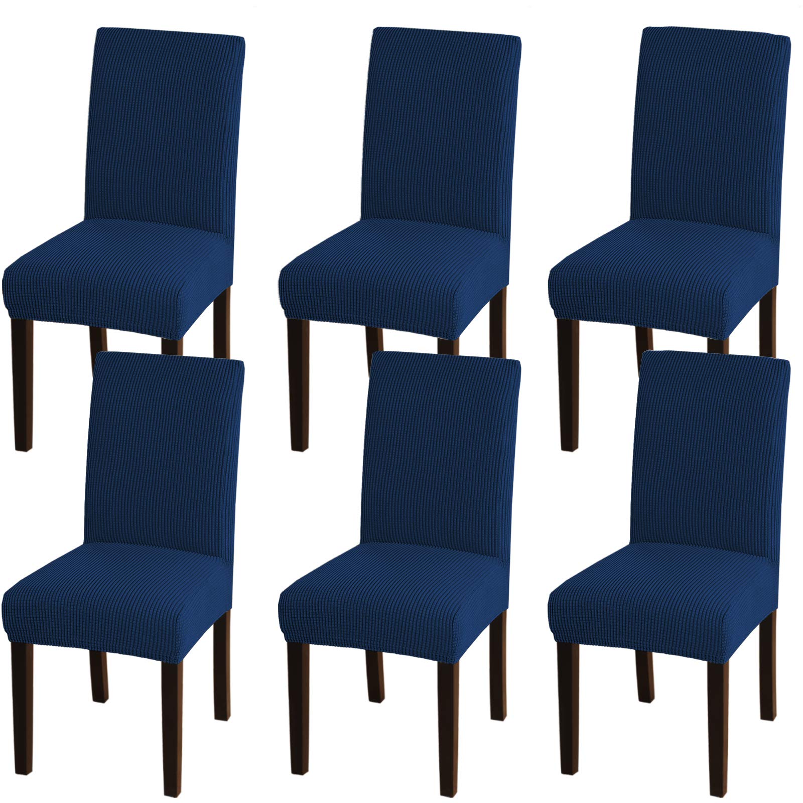 6-Pack Navy Blue Stretch Spandex Dining Chair Covers - Elastic Turquoise Slipcovers for Kitchen, Restaurant, Hotel & Wedding Ceremony - Easy to Clean & Removable Seat Covers for Home Decor