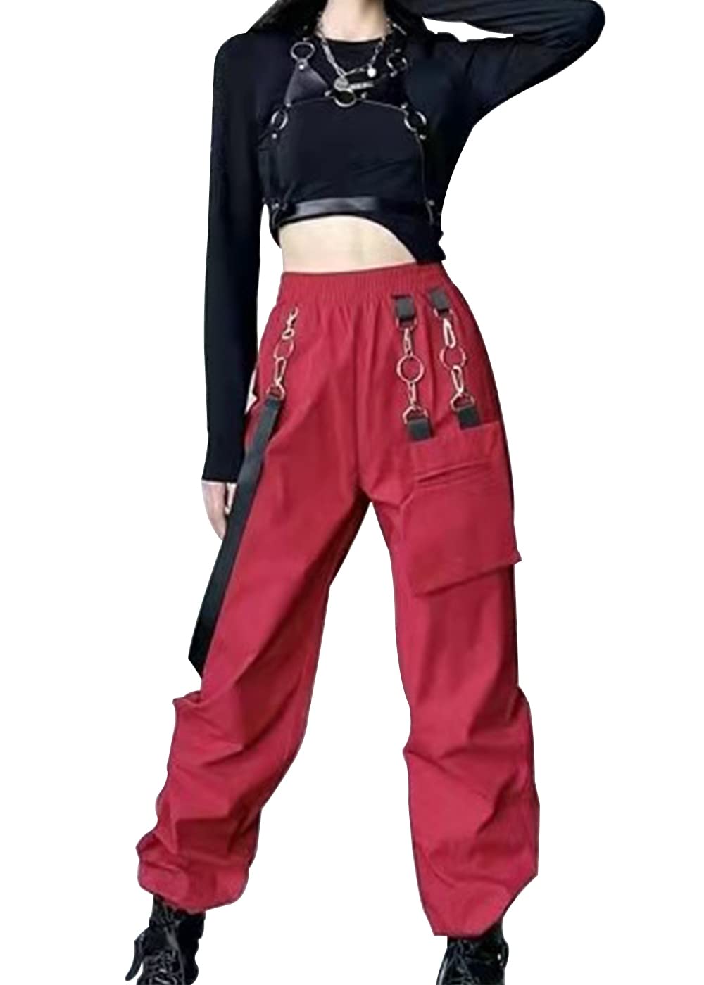 Kisswow Women's Cargo Pants with Multiple Pockets - Punk Gothic Pants for Women | Streetwear, Casual Wear & Alternative Fashion Outfits