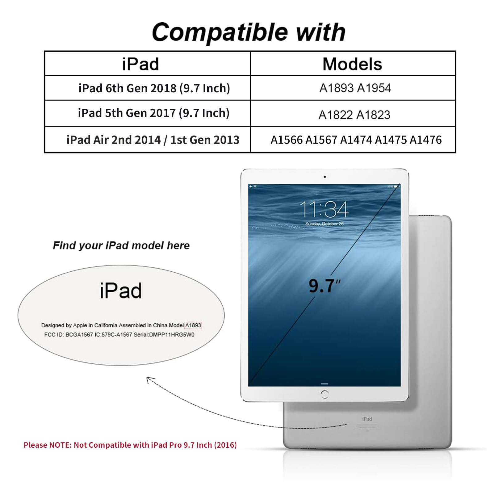 Kenke Ultra Slim Wireless Keyboard Case for iPad 9.7