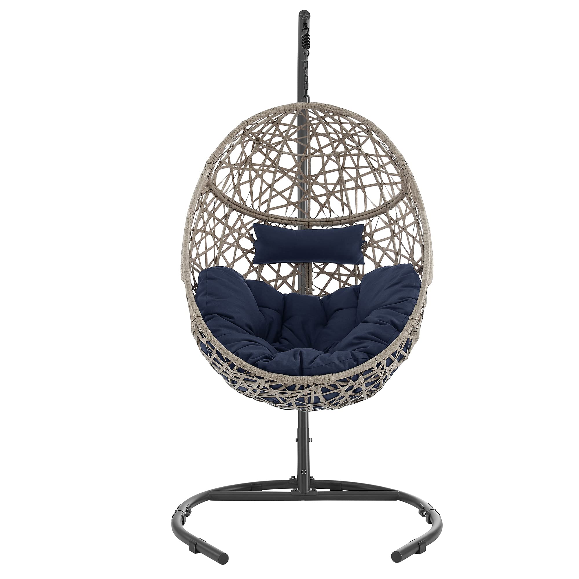 Ulax Outdoor Egg Chair Swing with Stand - Wicker Tear Drop Hammock Chair with Cushion (Navy) - Perfect for Patio, Garden, Backyard & Poolside Relaxation