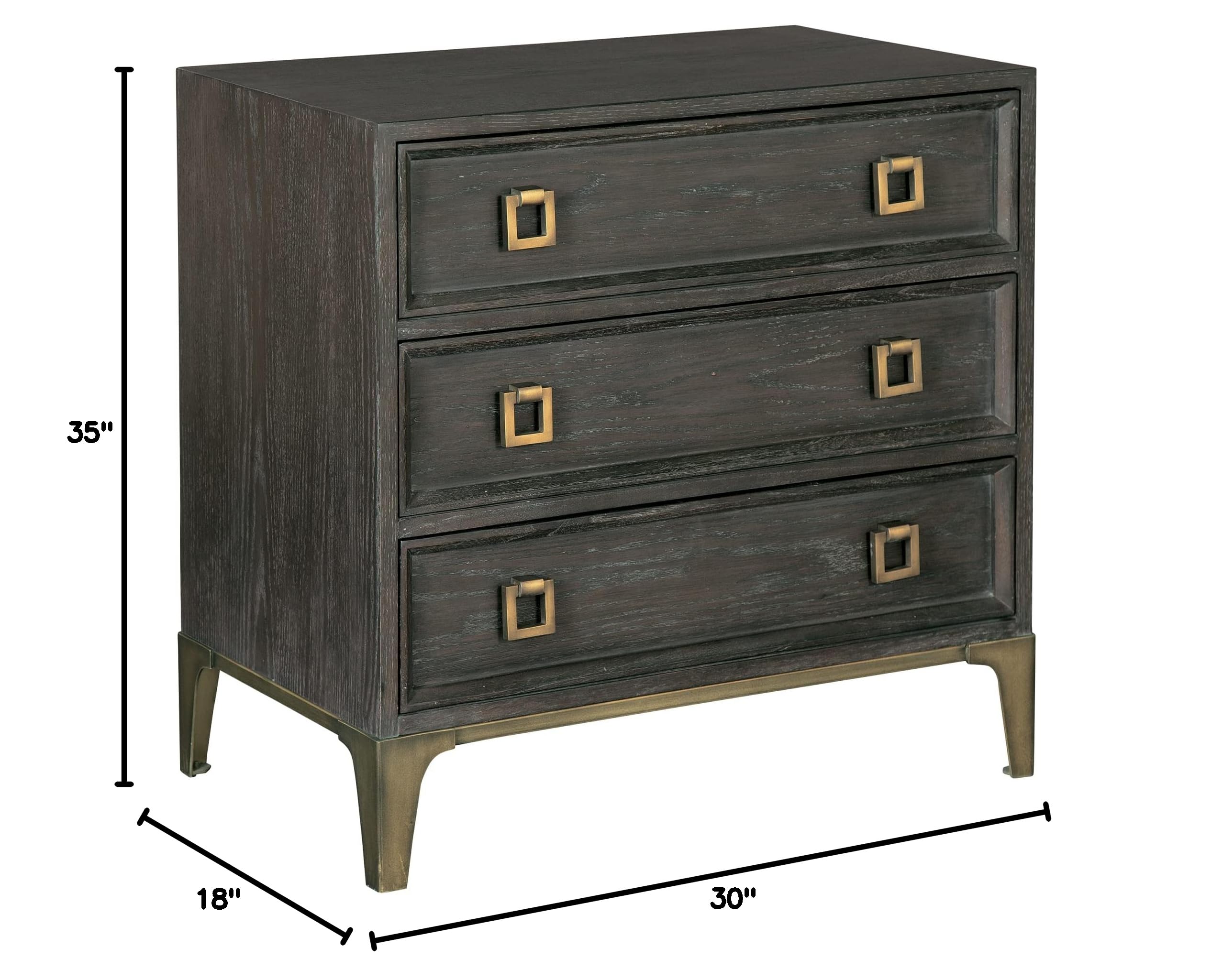 Hekman Edgewater Triple Night Stand with 3 Drawers - Oak Veneer & Mindi Wood, Antique Brass Hardware - Modern Bedroom Furniture for Master Bedroom, Guest Room, or Apartment (23863)