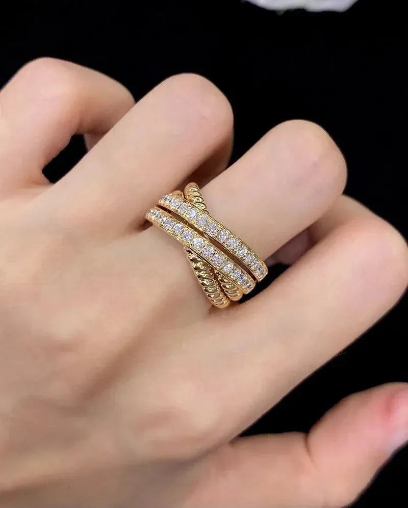 18K Yellow Gold Cross Diamond Engagement Ring for Women - Luxury Wedding Jewelry with Natural Diamonds - Perfect for Proposals, Anniversaries & Special Occasions