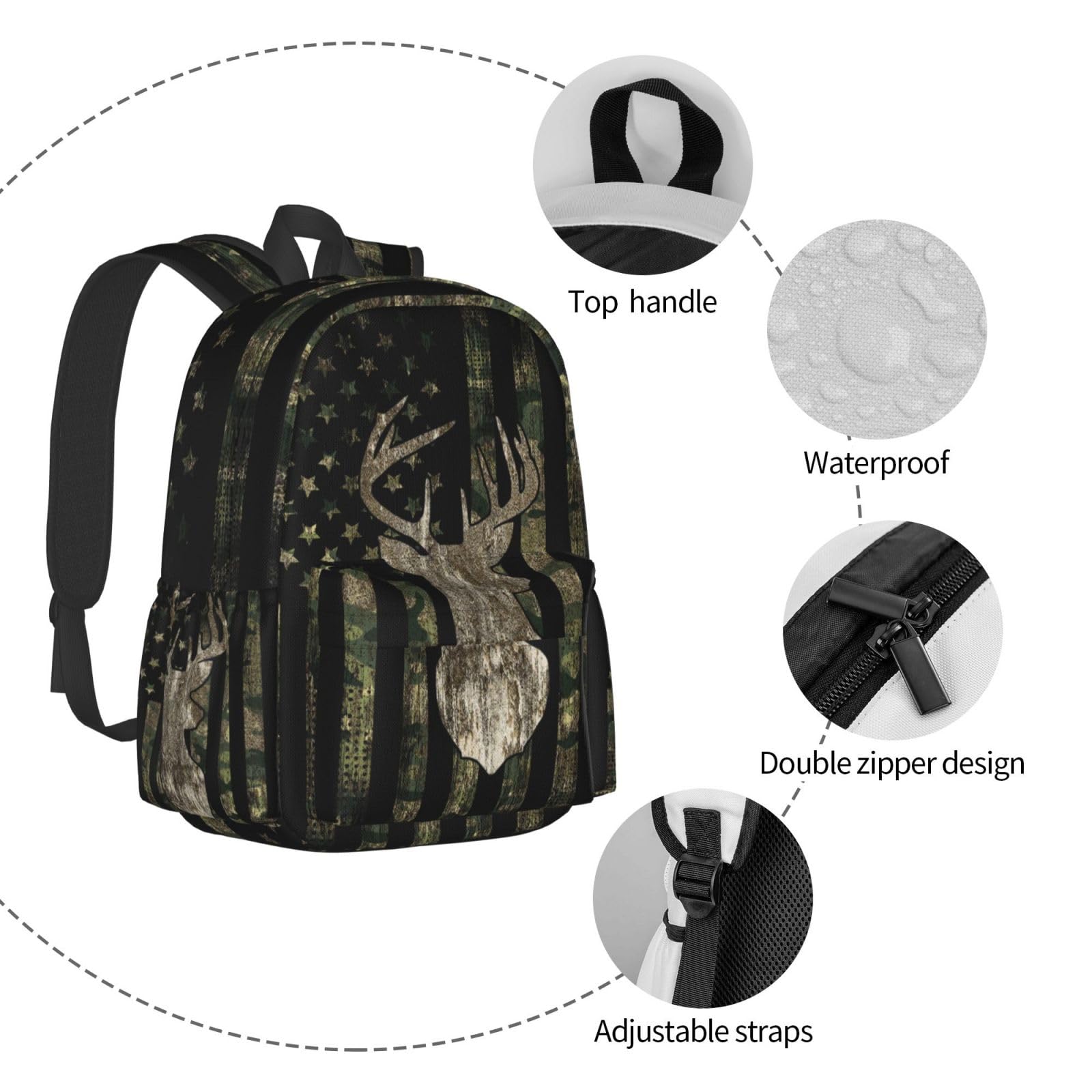 YETTA YANG Camouflage Backpack - Tactical Army Camo Retro Hunting Backpack with American Flag Design, Multiple Pockets for Laptop, Travel, Hiking, Gym & Outdoor Sports - Durable Unisex Backpack for Men & Women