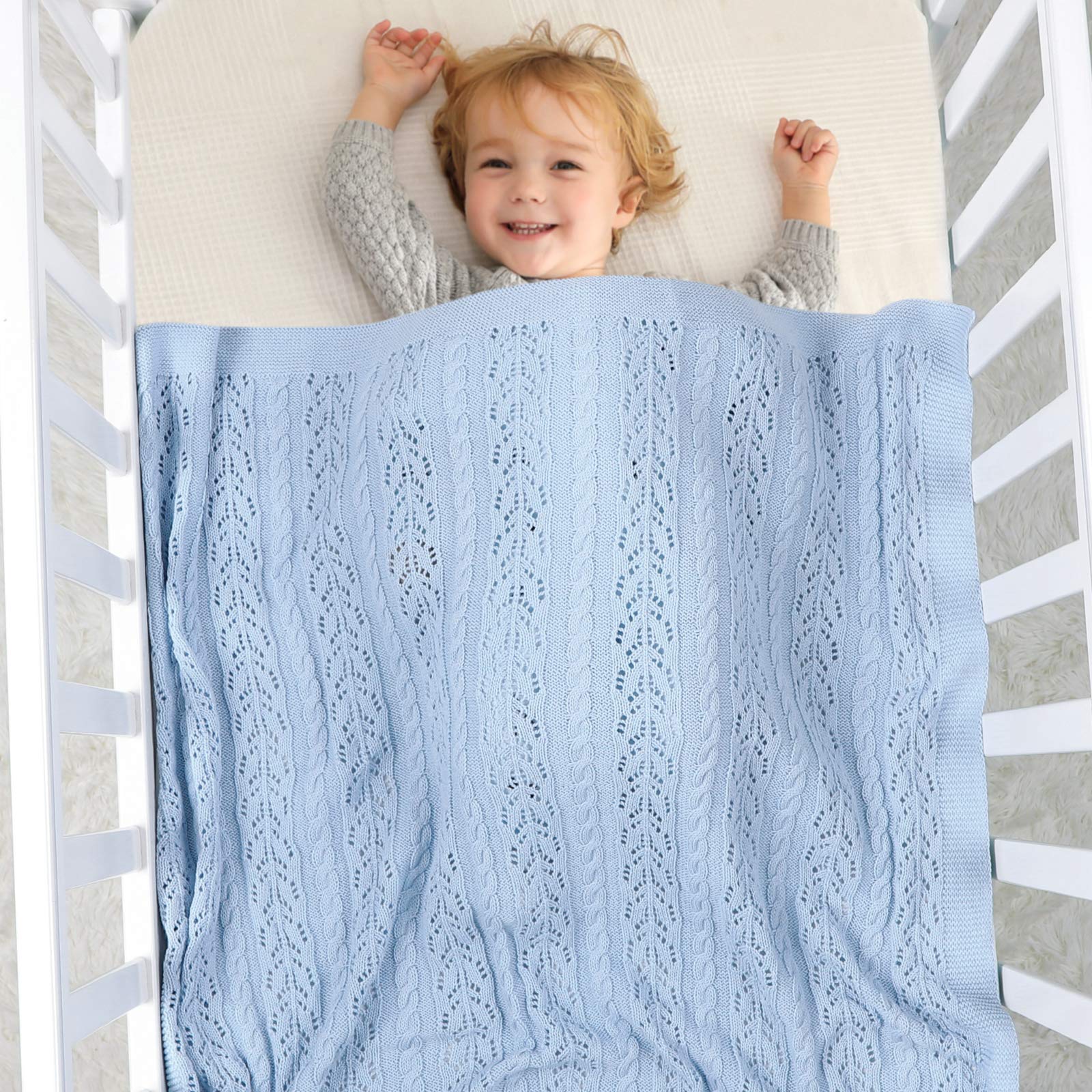 LAWKUL Soft Cotton Knitted Baby Blanket - 40x30 Inch Gender Neutral Crib Blanket for Boys & Girls | Cozy Toddler Security Blanket & Infant Swaddle | Perfect for Nursery, Stroller & Travel