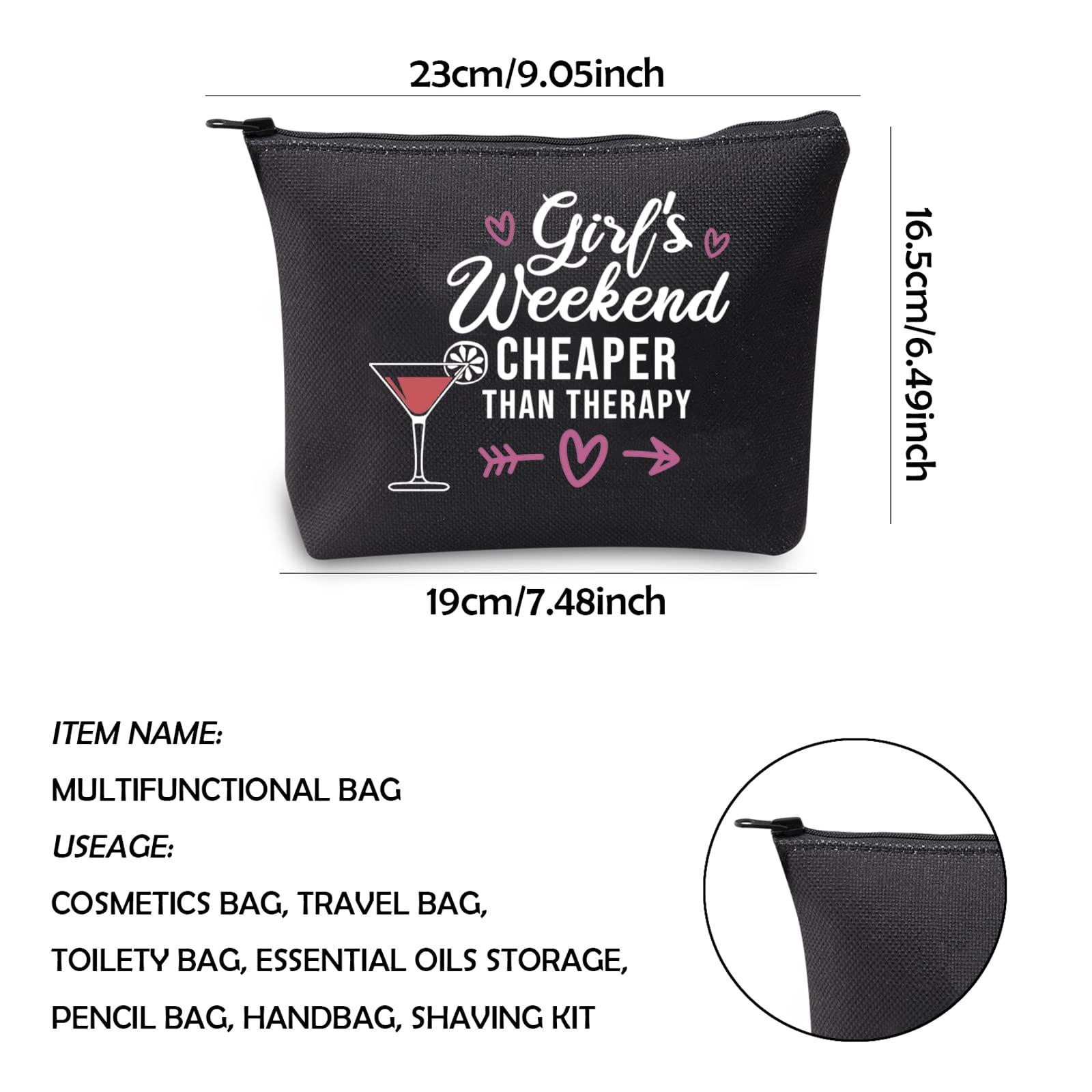 WCGXKO Premium Zipper Pouch Makeup Bag - Perfect Weekend Travel Organizer & Best Friend Gift for Girls - Durable Black Cosmetic Case for Travel, Gym, Work & Daily Essentials