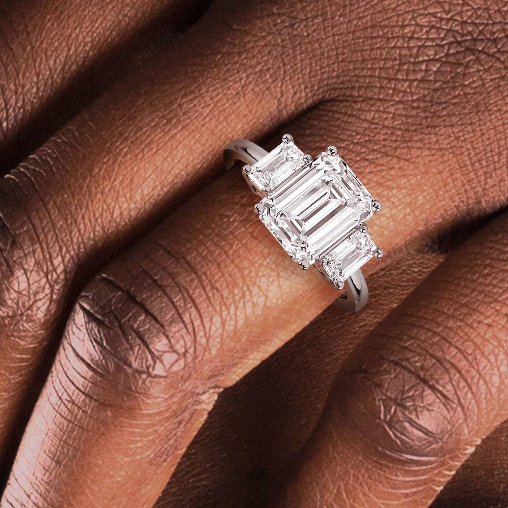 Hidden Halo Emerald Cut Three Stone Moissanite Engagement Ring for Women - Elegant Wedding, Proposal & Anniversary Jewelry Gift