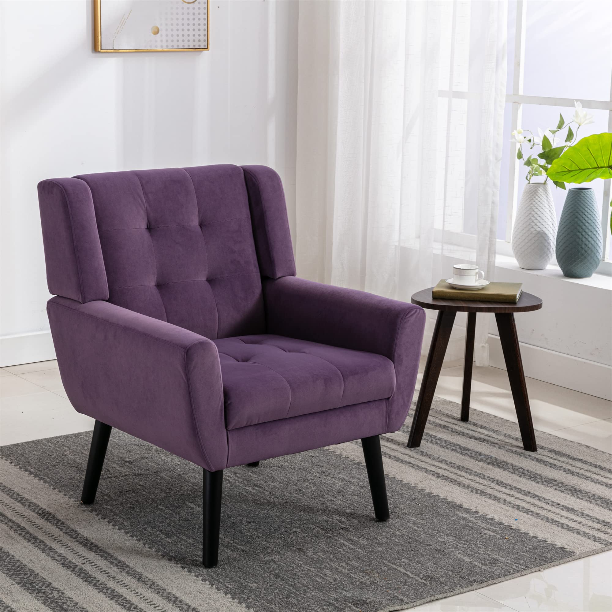 Luxury Velvet Accent Chair with Tufted Upholstery & Solid Wood Legs - Modern Armchair for Living Room, Bedroom or Reading Nook - Comfortable Single Sofa (2 Pack, Lavender Purple) - Perfect for Home Decor, Lounge Relaxation & Cozy Reading Spaces