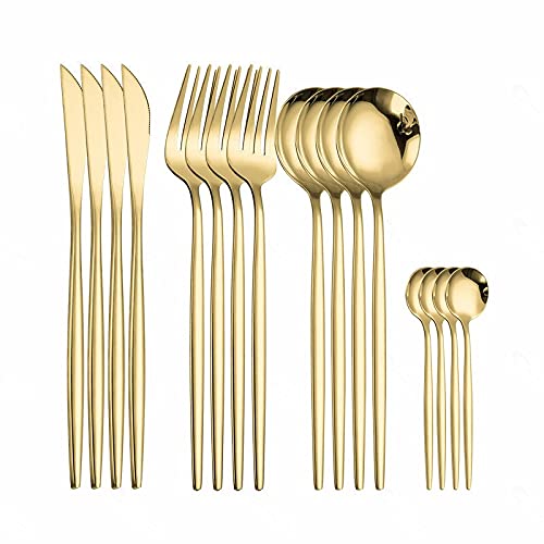 16-Piece Stainless Steel Silverware Set - Gold Cutlery Set with Forks, Spoons & Knives for Elegant Dining | European Style Dinnerware for Restaurants, Weddings & Home Entertaining