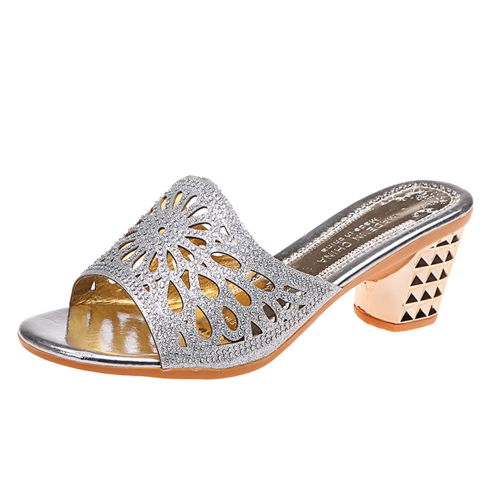 Stylish Women's Black Dress Sandals with Rhinestone & Sequins - Breathable Hollow Design for Summer - Perfect for Weddings, Parties & Casual Outings