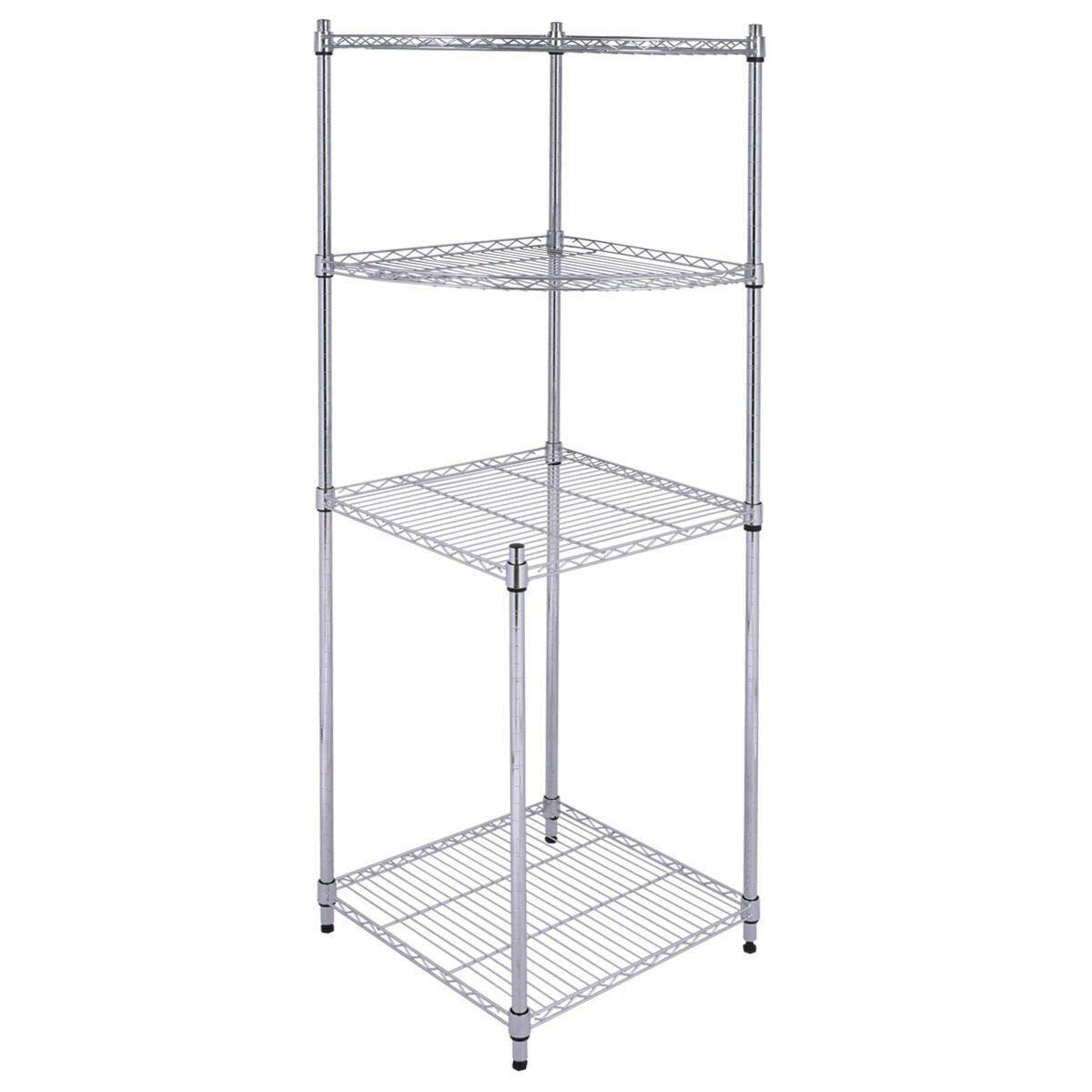4-Tier Silver Corner Shelf Storage Rack - Space-Saving Organizer for Kitchen, Bathroom, Home & Office - Heavy Duty Steel Pantry Shelf (US Stock) | Perfect for Small Spaces, Spice Storage & Bathroom Essentials