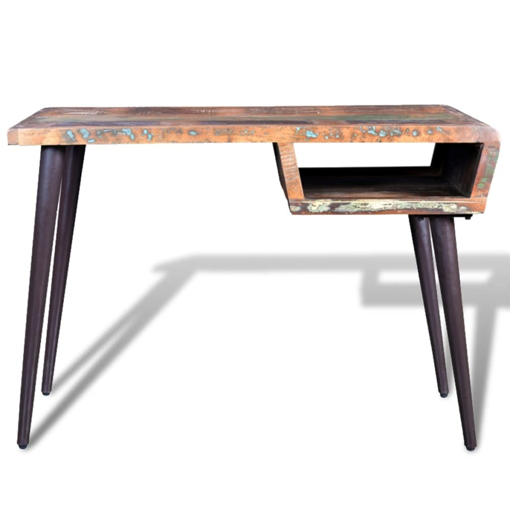 CHARMMA Reclaimed Wood Desk with Iron Legs - 20.95KG - Rustic Industrial Home Office Desk for Small Spaces, Study & Workstation - Perfect for Modern Farmhouse & Loft Style Decor