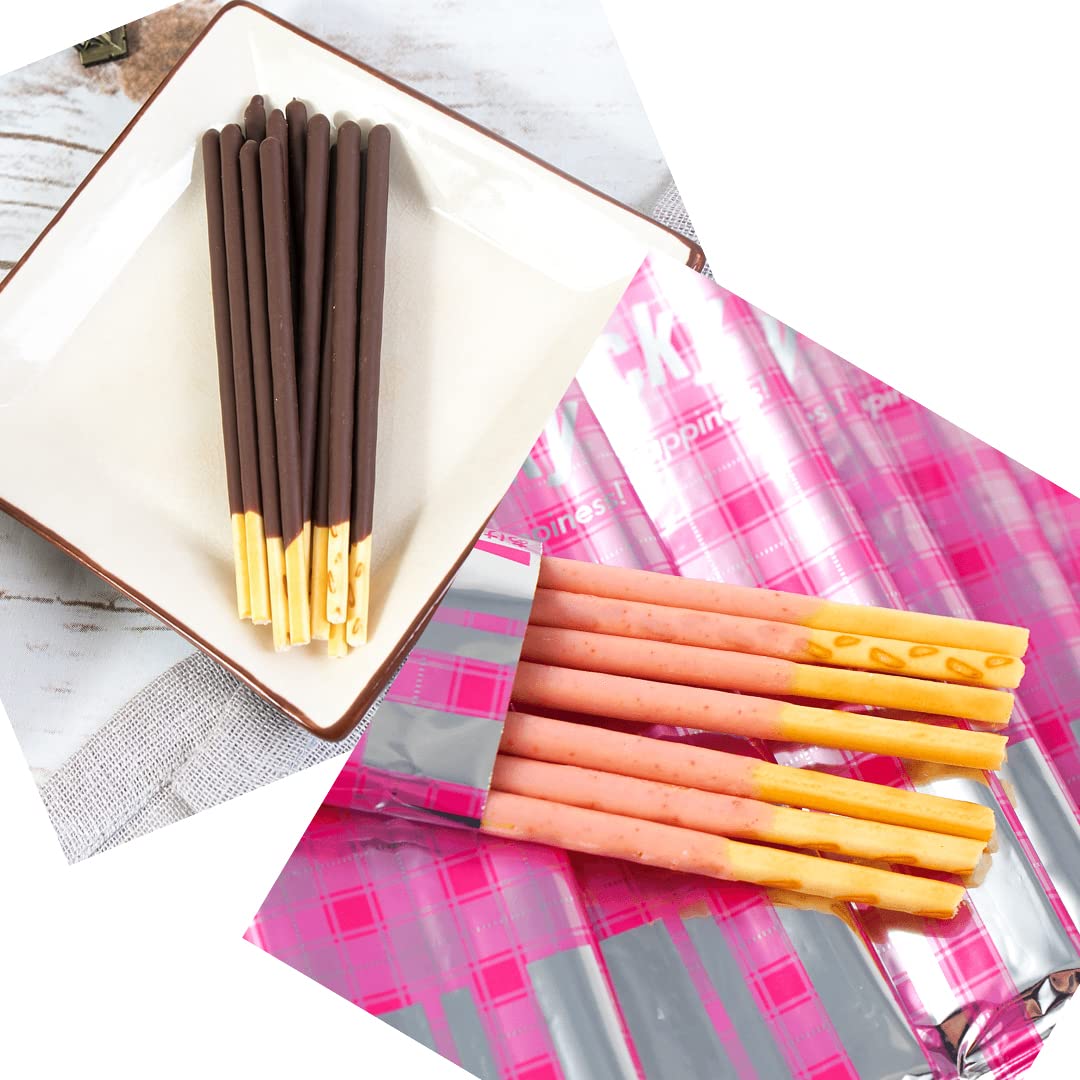 Pocky Sticks Family Pack - 2 Variety Packs (Chocolate & Strawberry Cream) | 9 Count per Pack | Authentic Japanese Snacks | Perfect for Parties, School Lunches & Office Treats