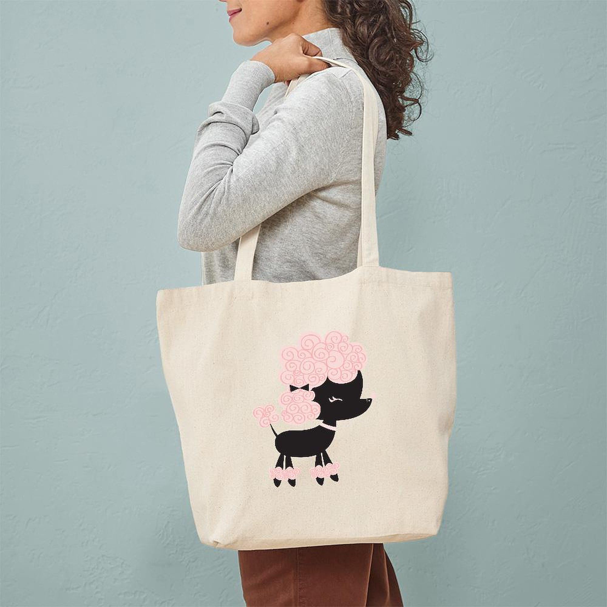 French Poodle Tote Bag - Natural Canvas Reusable Shopping Bag for Women | Eco-Friendly Grocery Tote, Beach Bag & Everyday Carry | Cute Dog Lover Gift