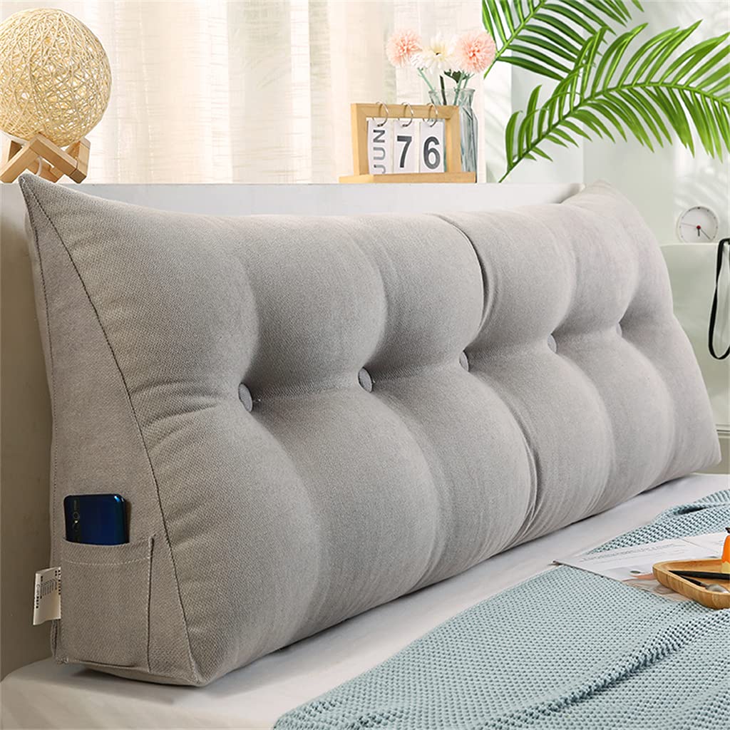 Large Triangular Reading Wedge Pillow - 59 Inch (150cm) Bed Rest Headboard Cushion for Twin, Full, Queen & King Beds - Silver | Perfect for Reading, Watching TV & Relaxing in Bed or Daybed