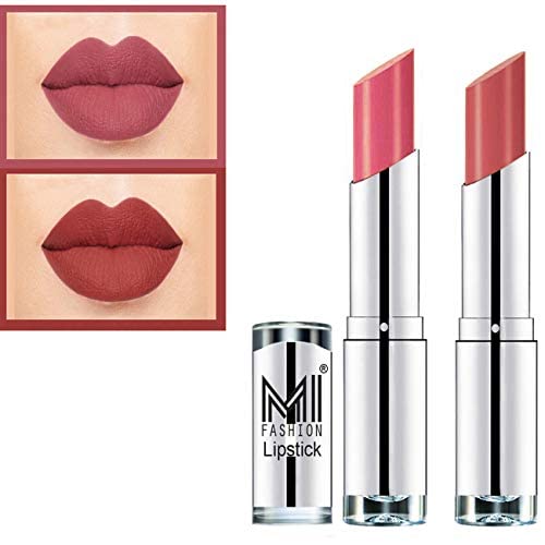 MI FASHION Soft Crème Matte Lipstick Set - 2 Elegant Shades (Metallic Pink & Peach Crush) 3.5g Each | Long-Lasting, Moisturizing Lip Color for Daily Wear & Special Occasions