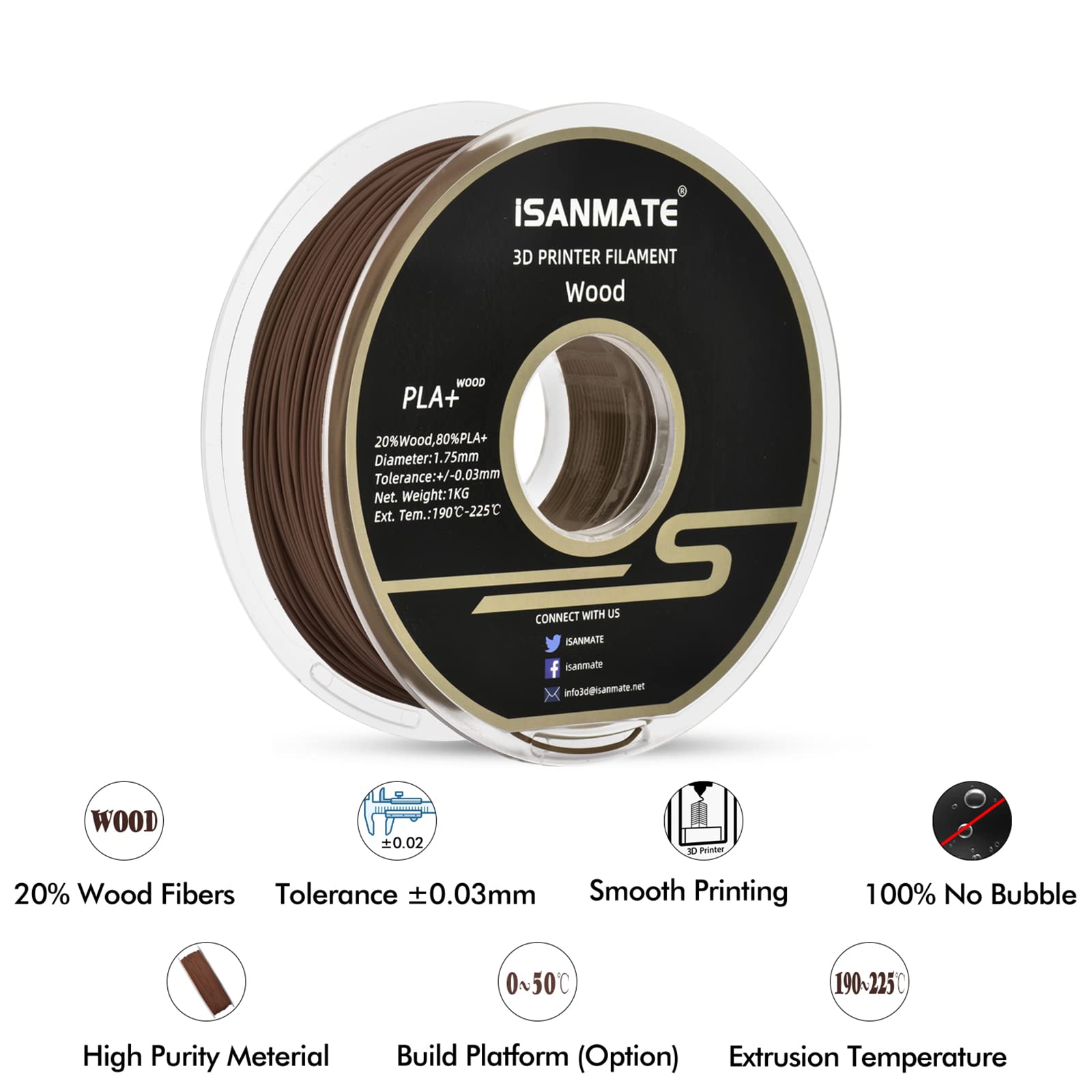 iSANMATE 1.75mm Sandalwood PLA 3D Printer Filament - 1kg Spool with 20% Real Wood Fiber for Smooth Printing | Perfect for Wooden Models, Home Decor & DIY Crafts