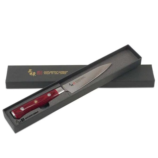 Premium Zanmai Damascus Flame Petty Utility Knife - Japanese High Carbon Steel Blade for Precision Cutting - Perfect for Kitchen, Camping & Outdoor Adventures