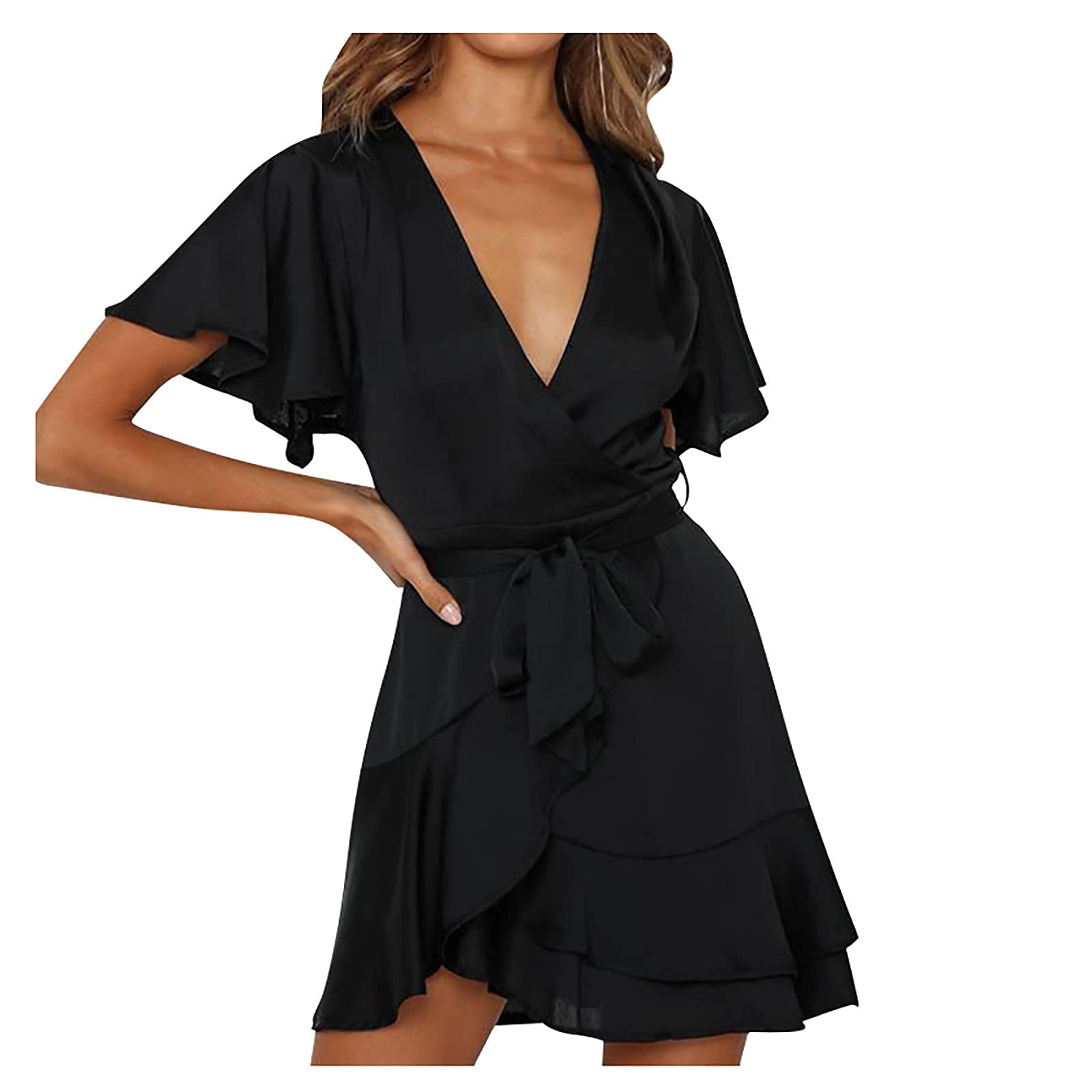 Women's Summer Casual Short Sleeve Lace Dress with Floral Print - Perfect for Beach Vacation, Date Night & Outdoor Parties