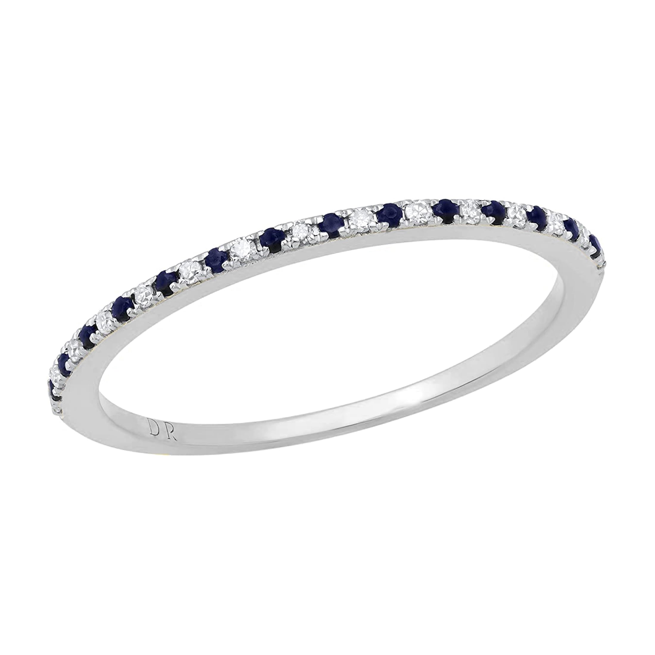 Dazzlingrock Collection 14K Solid Gold Round Blue Sapphire & White Diamond Half Eternity Wedding Band Ring for Women | Elegant Bridal Jewelry Gift for Anniversary, Engagement & Special Occasions