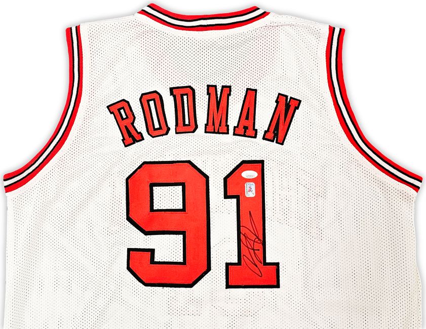 Dennis Rodman Chicago Bulls Signed White Basketball Jersey with JSA COA - Perfect for NBA Memorabilia Collectors and Sports Fans Display