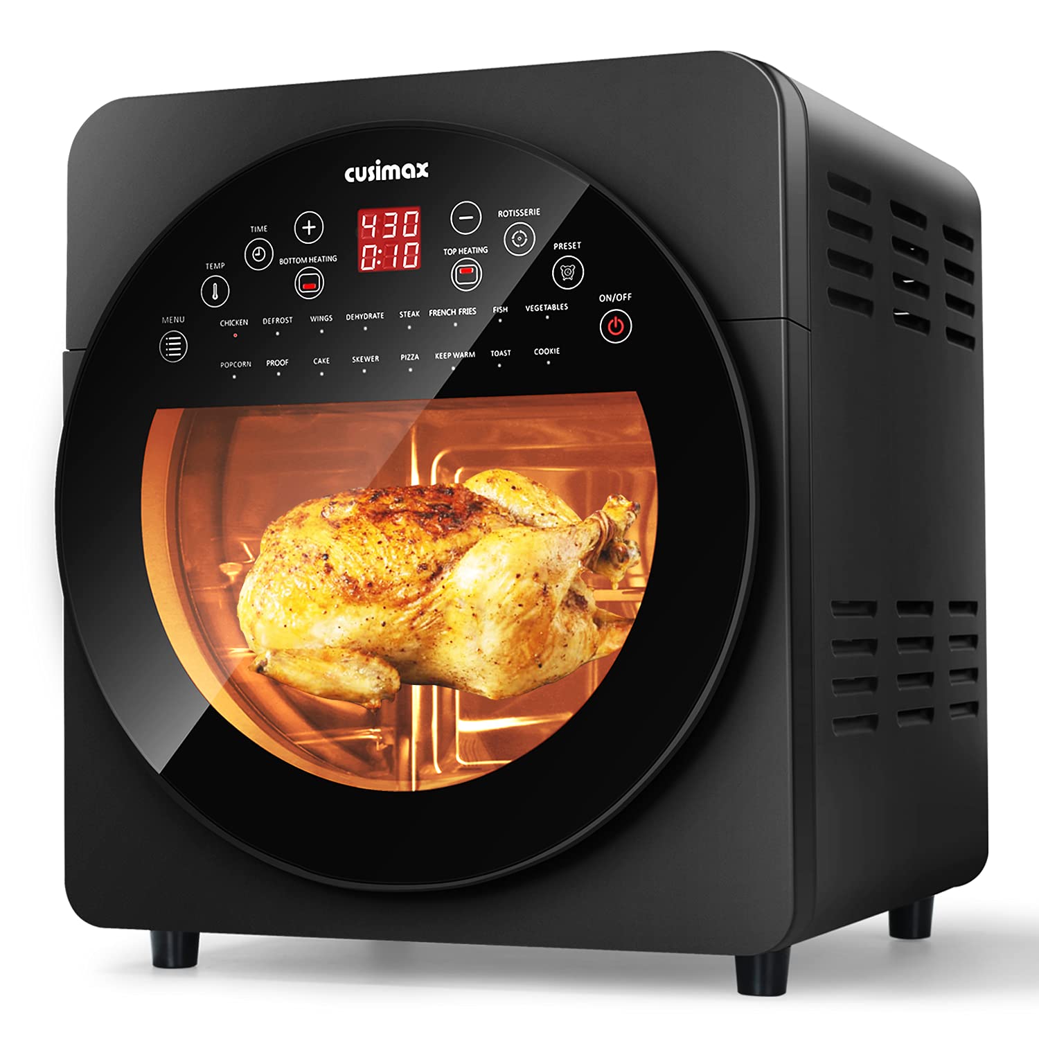 CUSIMAX 15.5QT 16-in-1 Air Fryer Toaster Oven Combo with Rotisserie & Dehydrator - Large Digital Convection Roaster Oven with Accessories - Perfect for Baking, Roasting, Air Frying & Meal Prep - Black