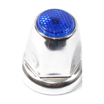 Fortpro 33mm x 2 1/8 Inch Chrome Push-On Nut Covers with Blue Top Reflector - 10 Pack (F247616 B 10QTY) | Wheel Accessories for Trucks, Trailers & Motorcycles - Weatherproof & Durable Design