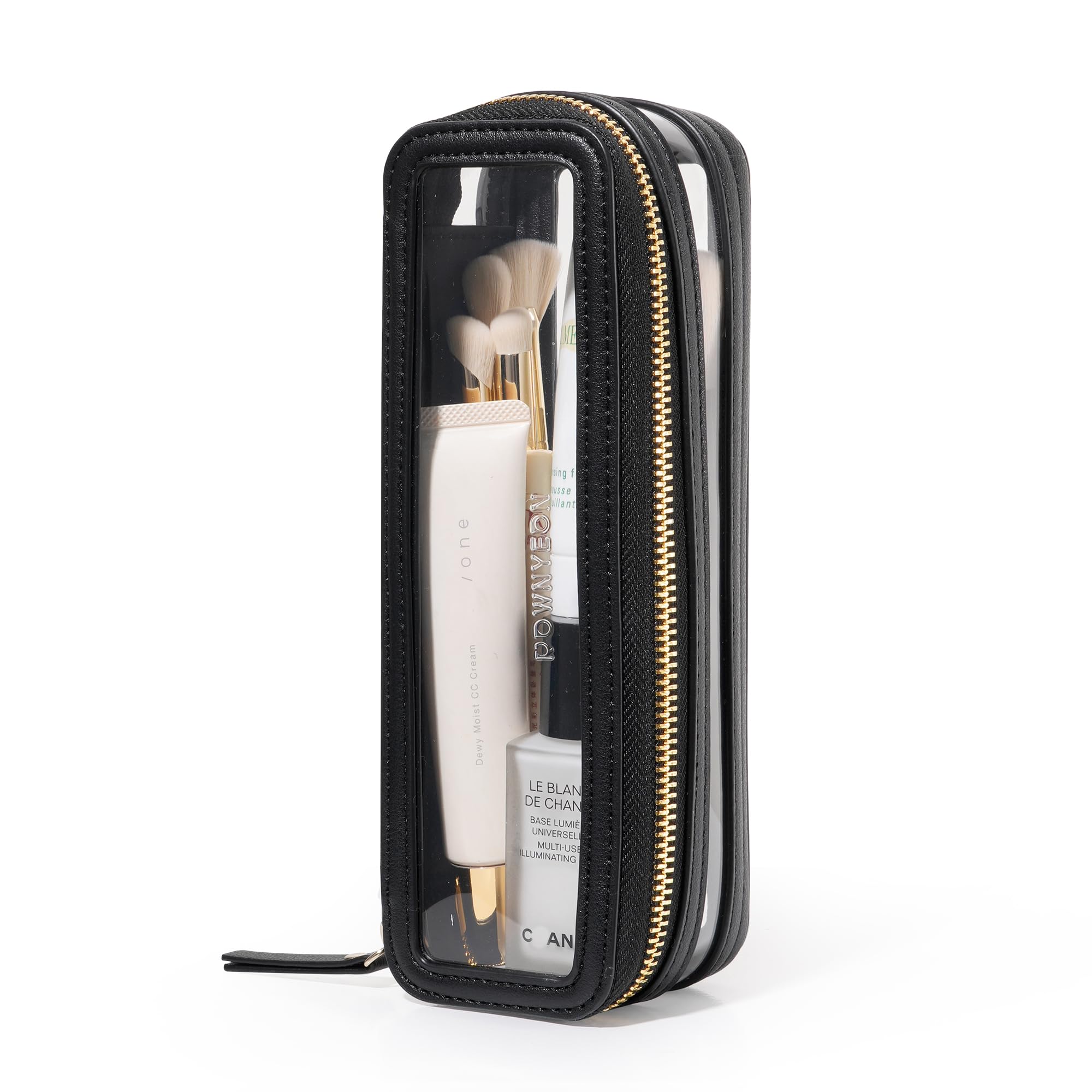 ROWNYEON Small Waterproof Toiletry Bag - Clear Travel Makeup Organizer for Women, Transparent Cosmetic Case with Zipper, Portable Train Case for Toiletries & Cosmetics (Black) - Perfect for Travel, Gym, Camping & Daily Use