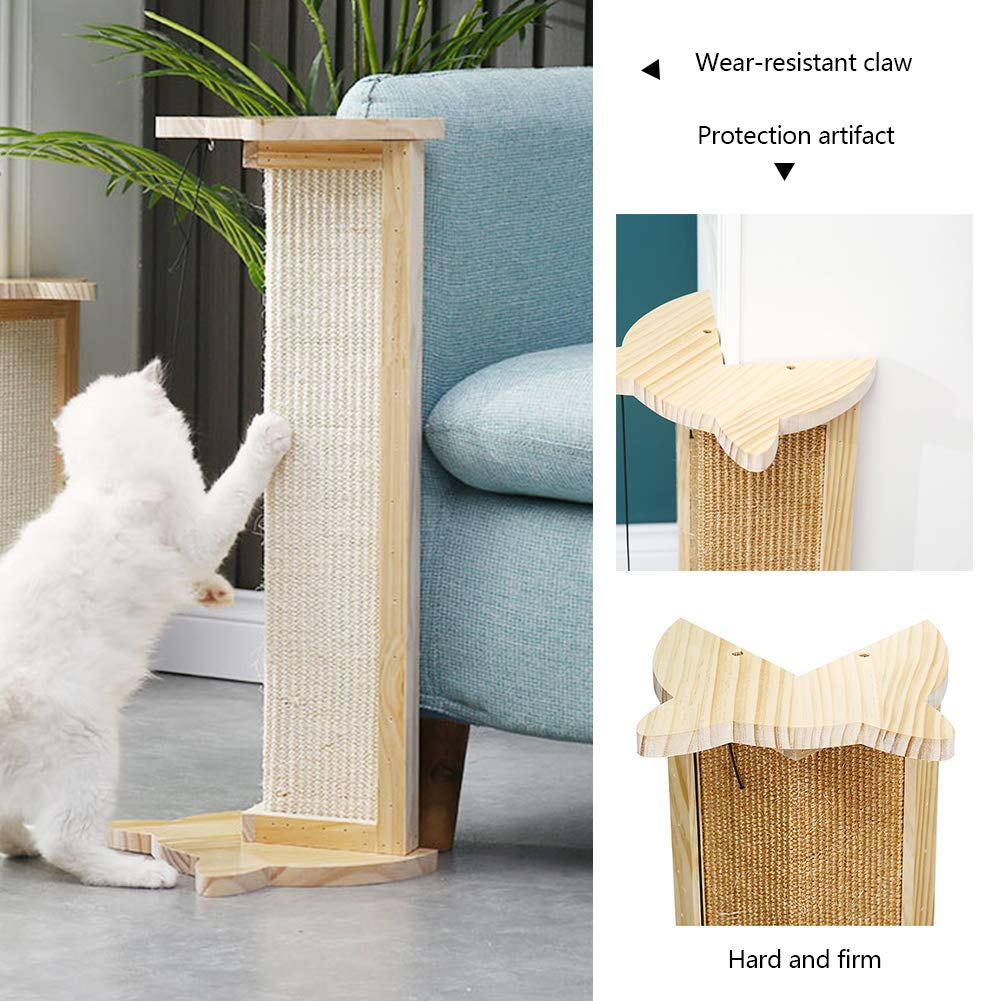 WAYUTO Solid Wood Cat Scratching Post - Sisal Covered Vertical Cat Scratcher for Large Cats, Durable Corner Scratcher with Cat Toys (White, 9.8