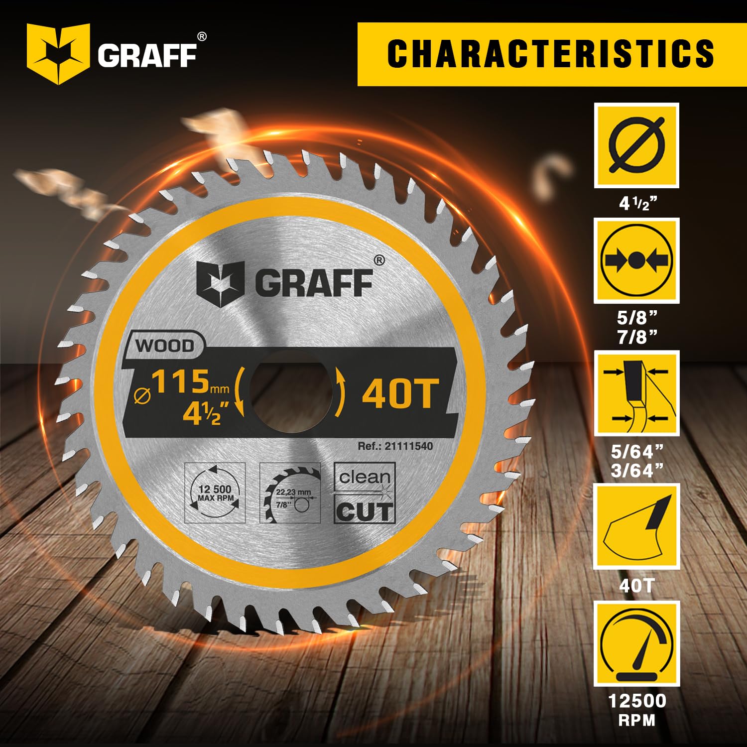 4-1/2 Inch Angle Grinder Circular Saw Blade - 40-Tooth Wood Cutting Disc for Wood, Plywood, Laminate, Drywall & Plastic with 7/8 Inch Arbor | Perfect for DIY Projects, Carpentry & Home Renovations by GRAFF