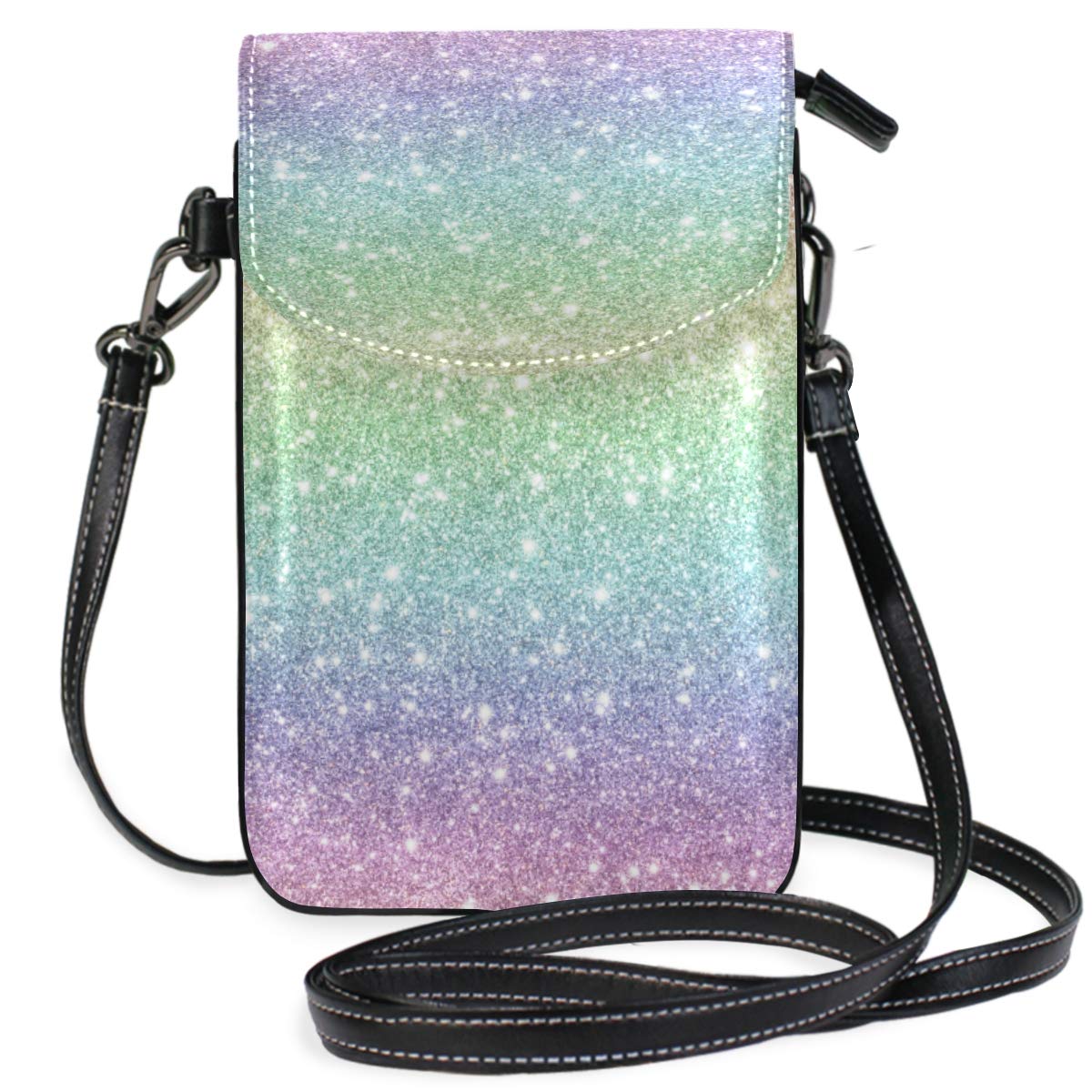 Nander Multicolor Rainbow Glitter Crossbody Phone Purse - Small Mini Shoulder Bag for Women & Girls, Leather Wallet Cell Phone Pouch - Perfect for Parties, Concerts, Shopping & Daily Use
