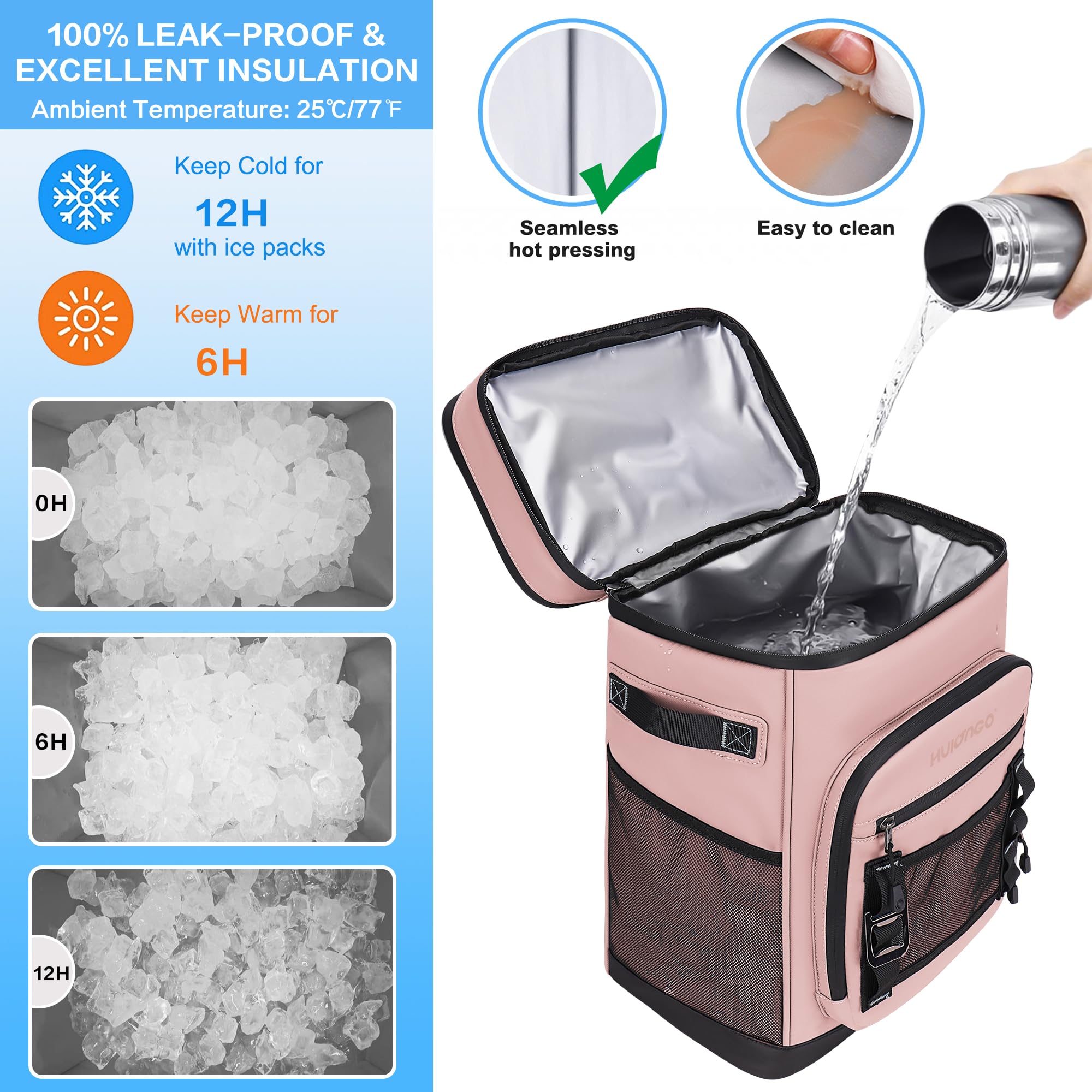 Large 30L Waterproof Insulated Cooler Backpack for Men & Women - Leak Proof Picnic, Camping, Beach, Fishing & Travel Backpack - Holds 48 Cans - Perfect for Outdoor Adventures, Tailgating & Family Outings