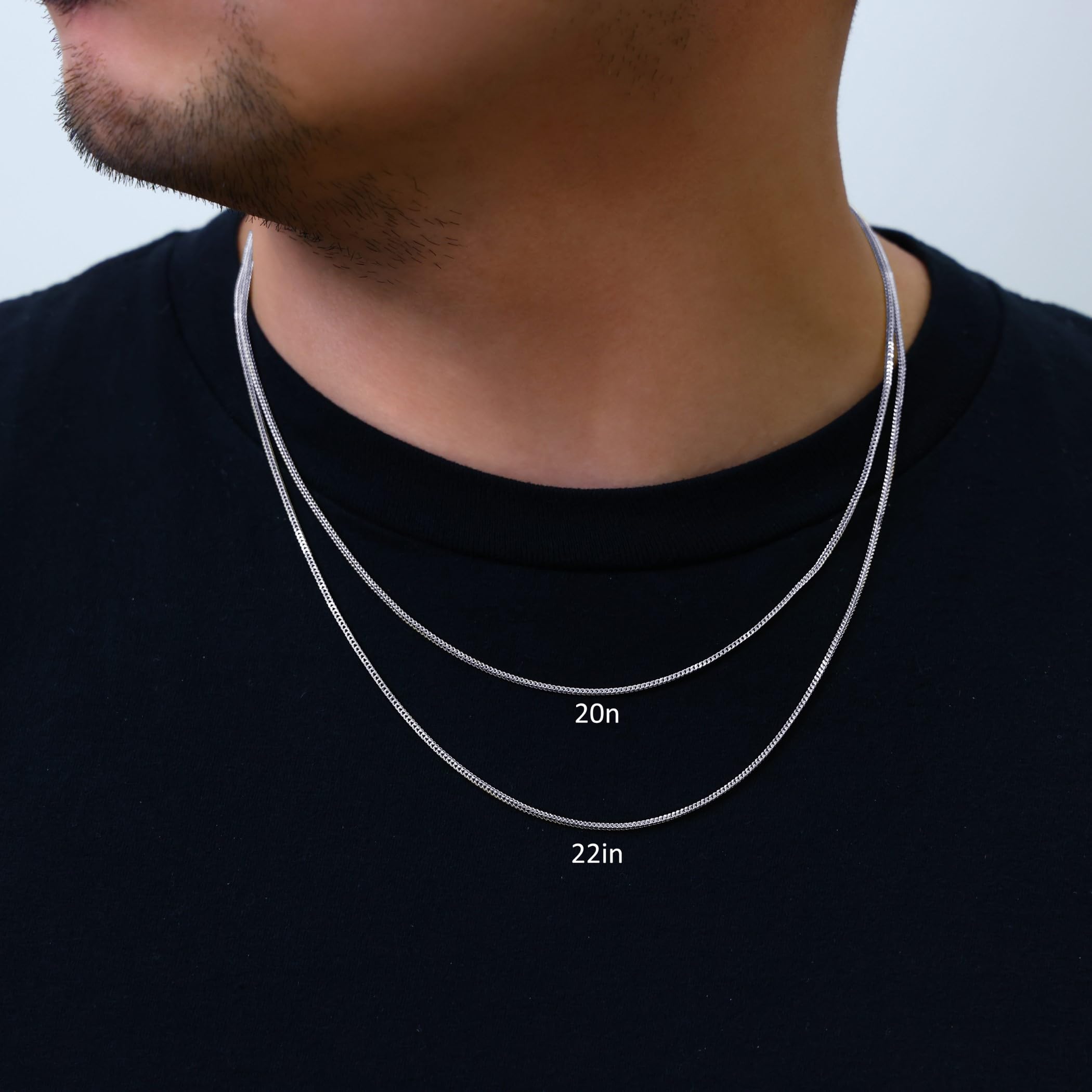 10k Real White Gold Franco Square 1.5mm Box Chain Necklace for Men & Women - Dainty Italian Jewelry (16