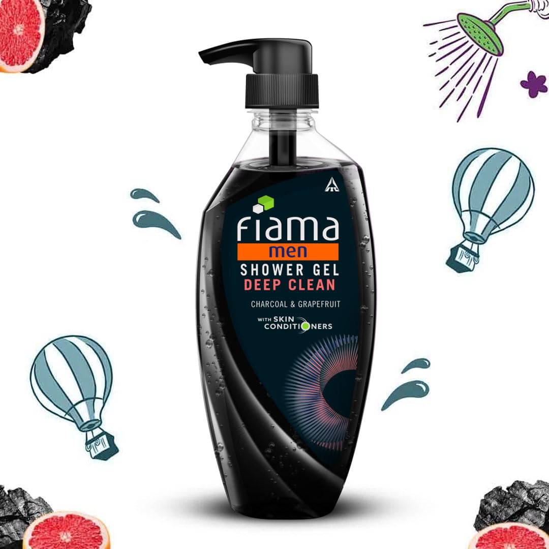 Fiama Men's Body Wash & Shower Gel - Deep Cleansing 500ml with Charcoal & Grapefruit for Fresh, Bright Skin | Refreshing Daily Shower for Men | Gym, Workout & Post-Sports Cleansing