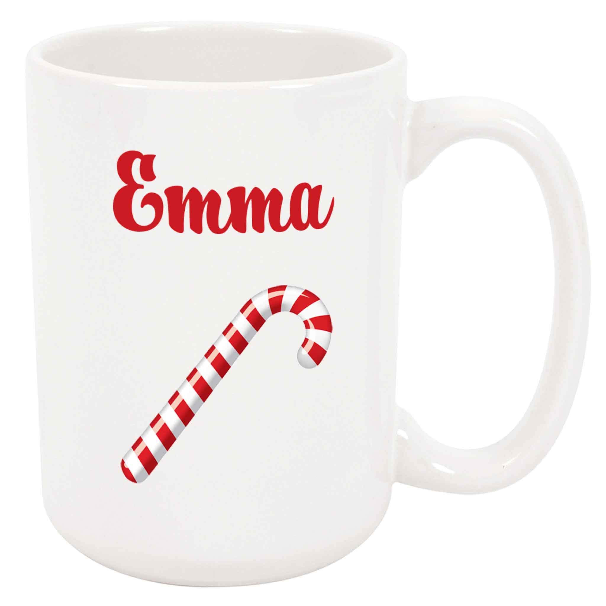 Emma Candy Cane Christmas Coffee Mug - 12oz Ceramic Holiday Travel Tumbler with Lid - Perfect for Xmas Gifts, Office Use & Winter Hot Drinks