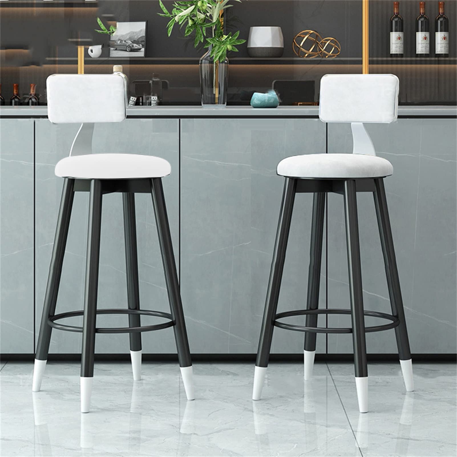 Velvet Padded Metal Bar Stools with Back - 300 LBS Capacity Counter Height Bar Chairs for Kitchen Island, Home Bar, and Dining Room Decor