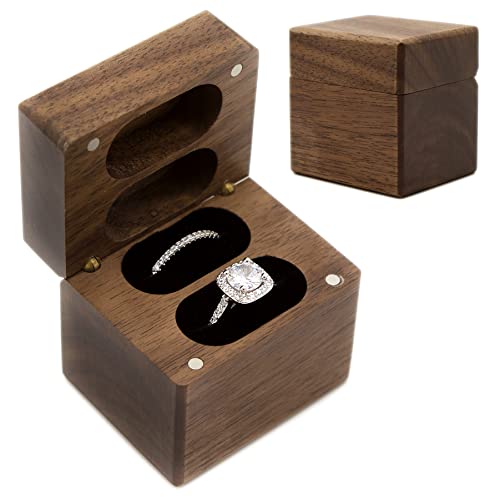 MUUJEE Wooden Double Ring Box - Elegant Wooden Ring Holder Case for Engagement, Wedding & Proposal - Perfect for Ring Bearer, Ceremony & Gift Giving