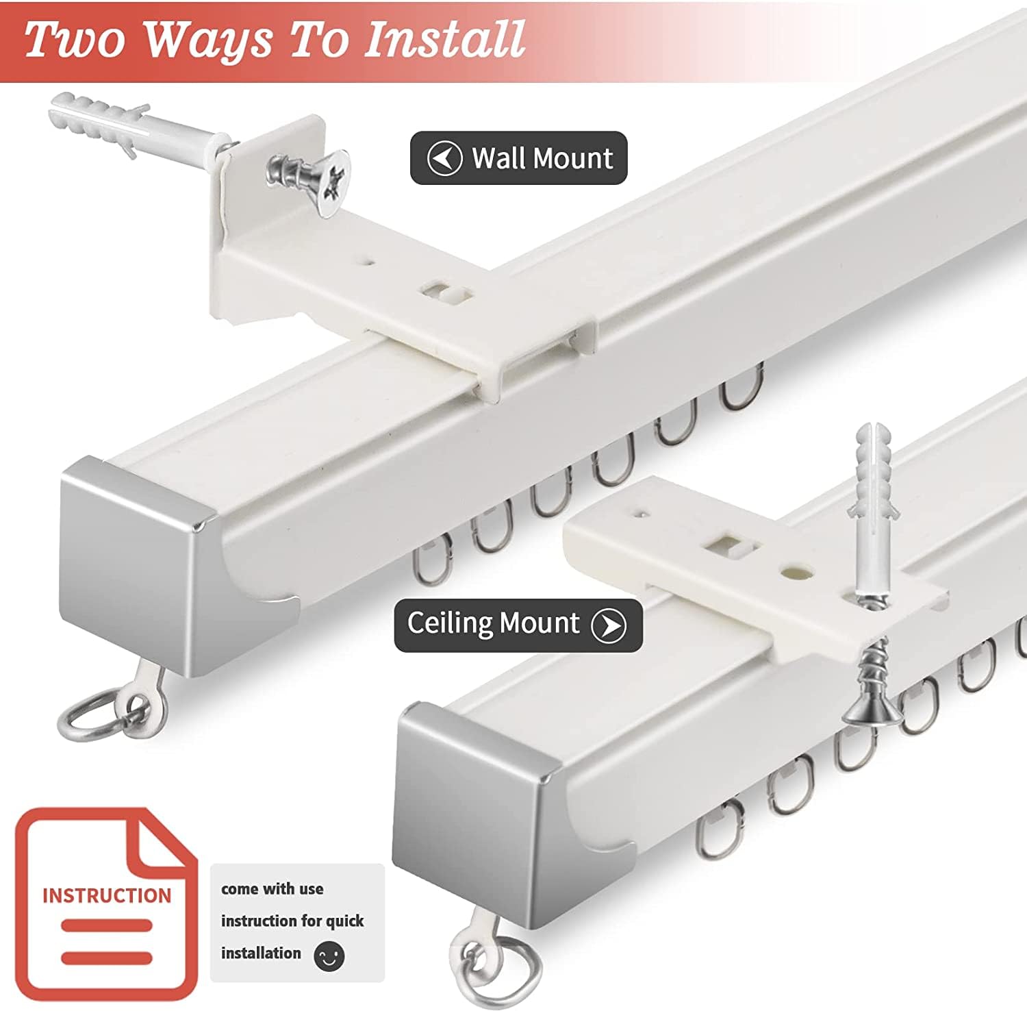 KOLAKO Flexible Curtain Track 3Ft-18Ft - Heavy Duty Aluminum Room Divider for Wall & Ceiling Mount - Perfect for Home, Office, and Commercial Space Partitions (White)