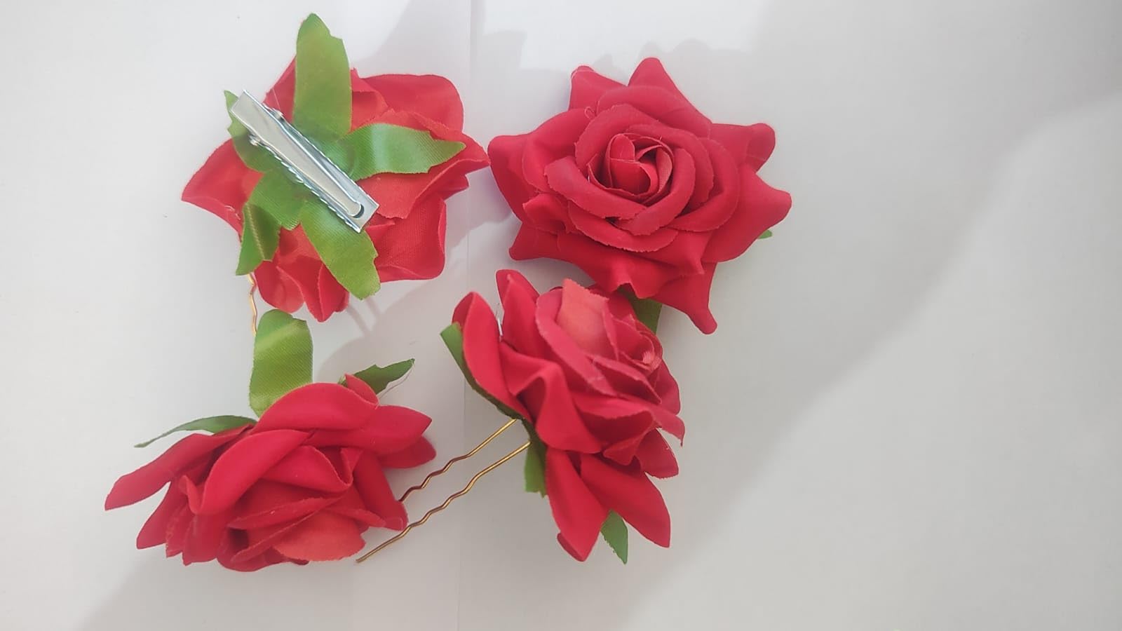 PRAVRAJYA Women's Rose Flower Hair Barrettes - Elegant Hair Clips for Wedding, Party & Special Occasions - Red Hair Accessories Set of 1 - Perfect for Bridal Hairstyles, Prom & Formal Events