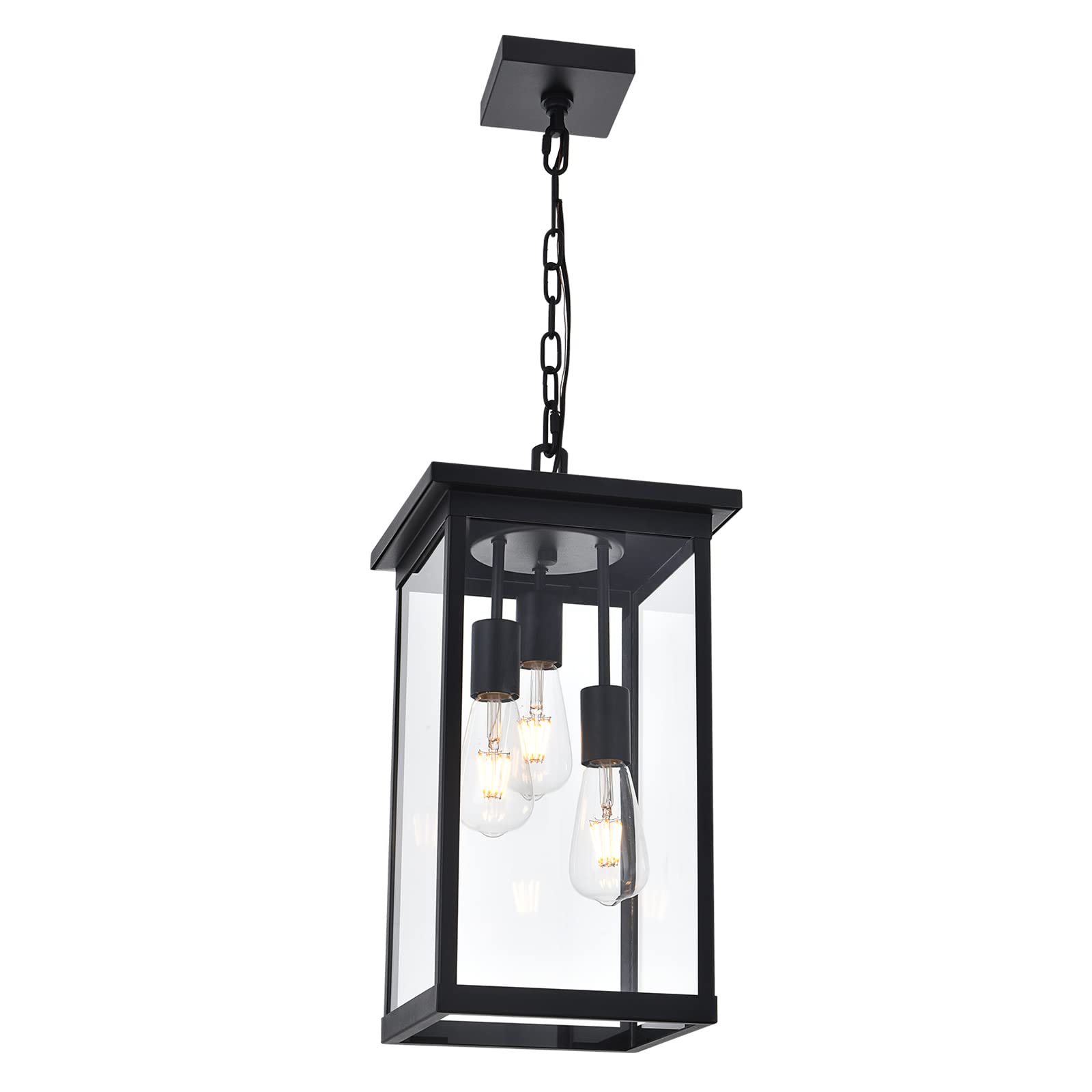 3-Light Black Outdoor Pendant Light Fixture - Adjustable Exterior Hanging Lantern for Porch, Patio, Deck & Garden Lighting | Weatherproof & Durable Design