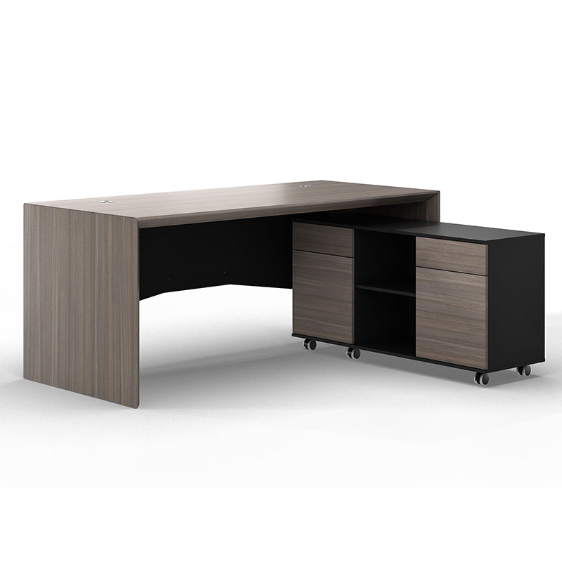 MONTE 180cm Executive Desk with Reversible Mobile Return - Hazelnut & Grey Finish - Modern Office Desk for Home & Business Workspaces