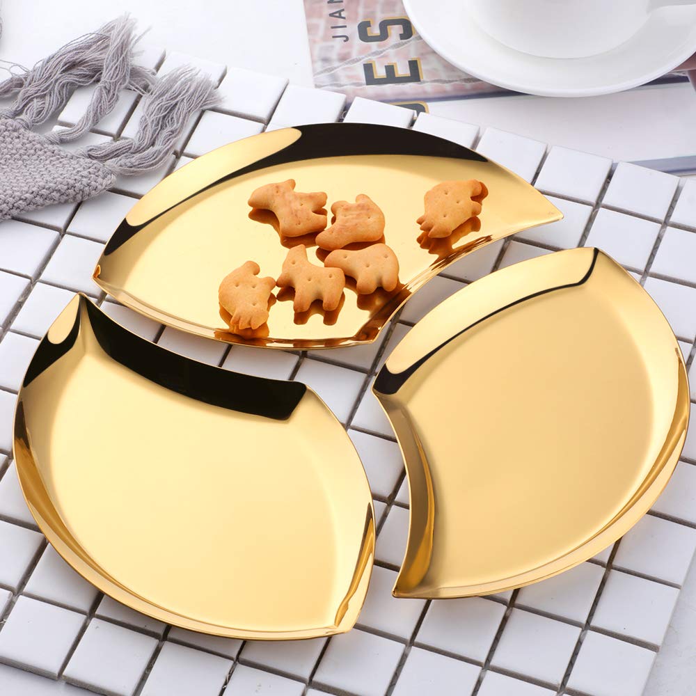 Stainless Steel Party Plates Set of 5 - 7.09 Inch Elegant Gold Fruit & Dessert Plates for Birthday, Wedding, Baby Shower & Holiday Gatherings - Perfect Gift Idea for Home & Kitchen